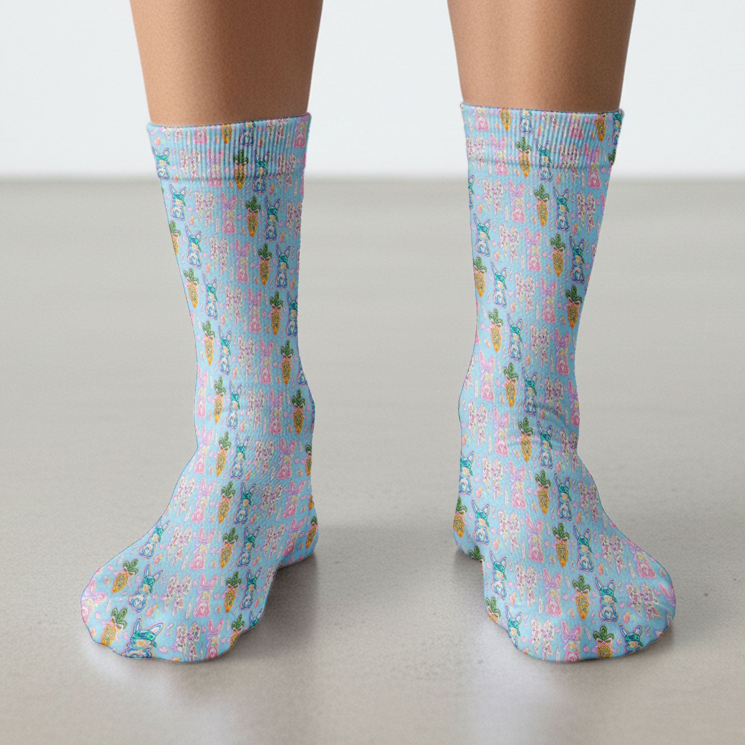 Easter Bunny Carrot Bow Floral Print Socks, Breathable Fabrics Medical Uniform