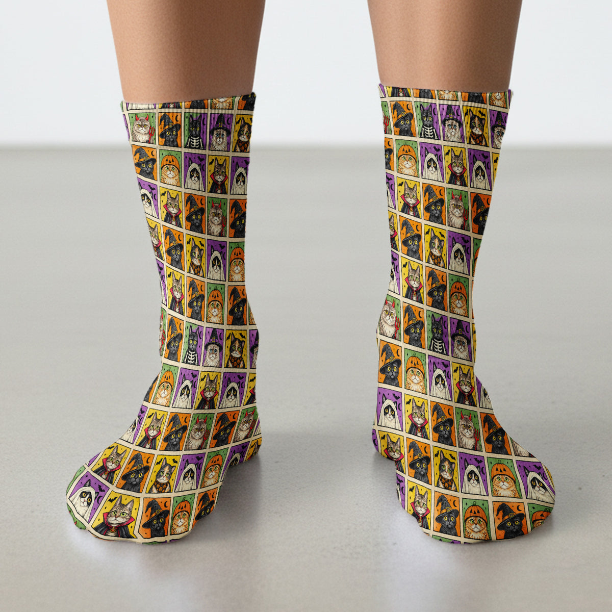 Halloween Cat Costume Patchwork Socks, Adult Socks for Men and Women