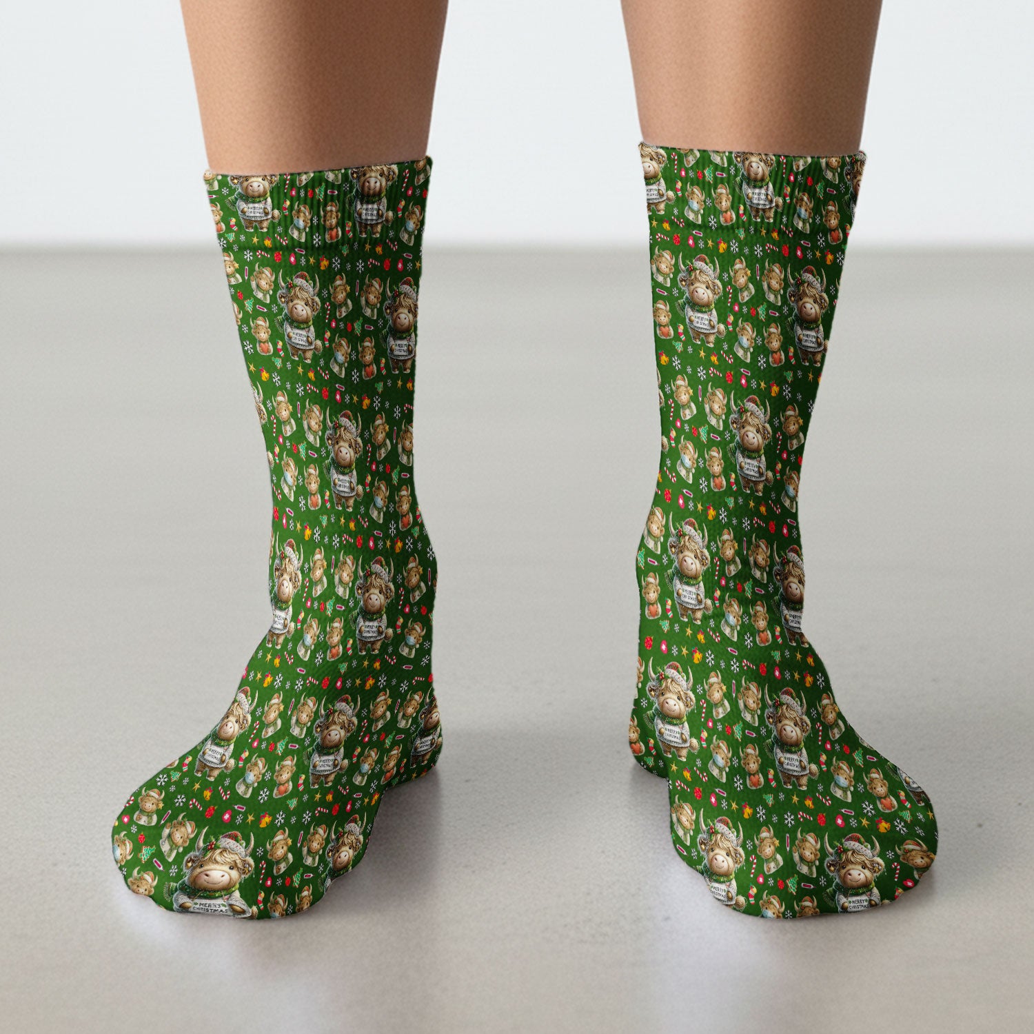Highland Cow Christmas Socks, Funny Holiday Cow Pattern Nurse Socks, Cozy Medical Crew Socks, Perfect Christmas Gift For Nursing