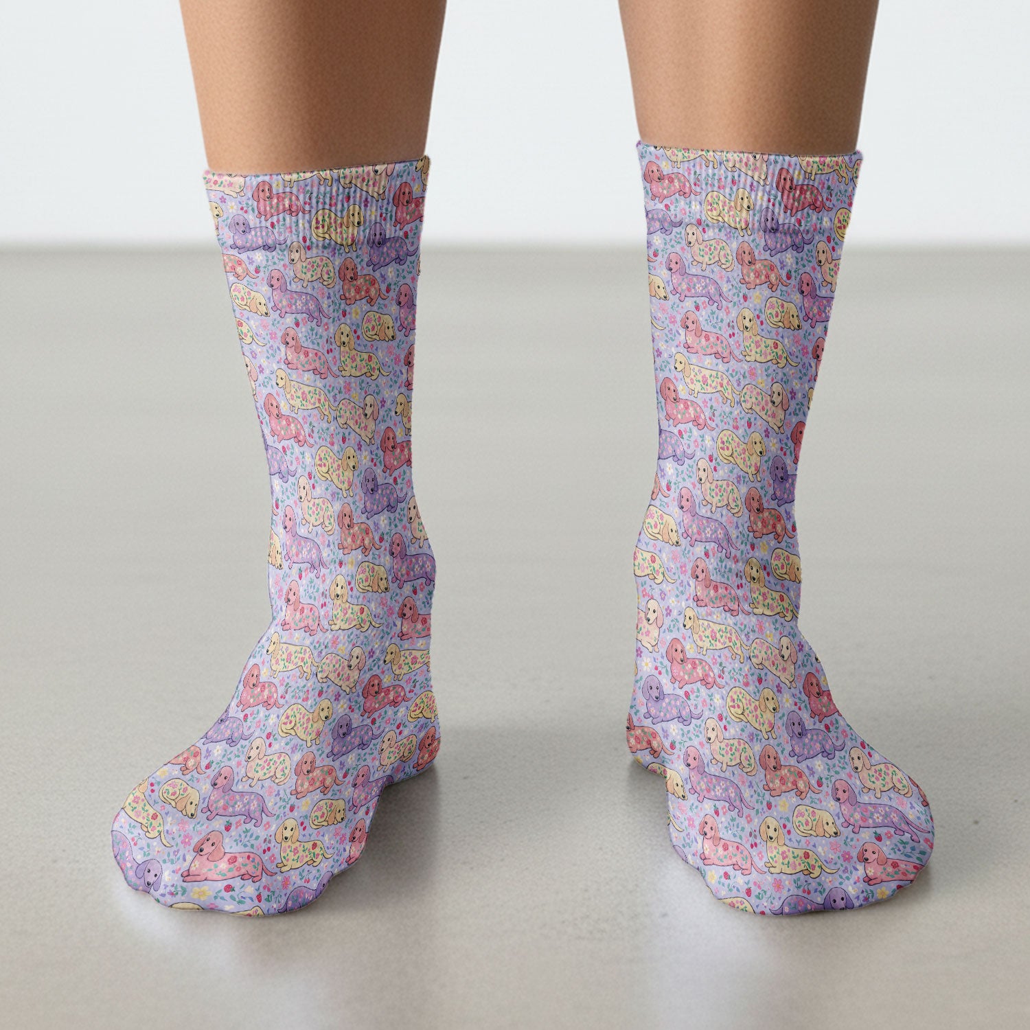 Cute Dachshund Floral Pattern Socks, Socks for Nurse Doctor