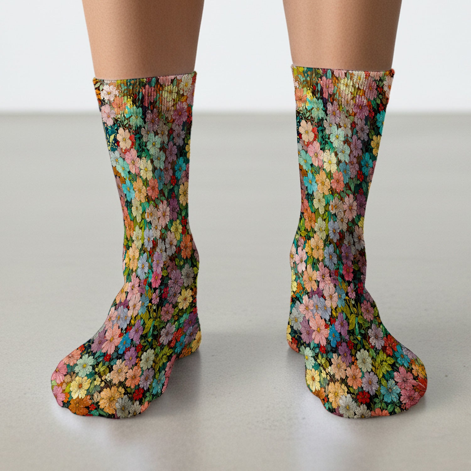 Colorful Wildflower Garden Bloom Pattern Socks, Adult Socks for Men and Women