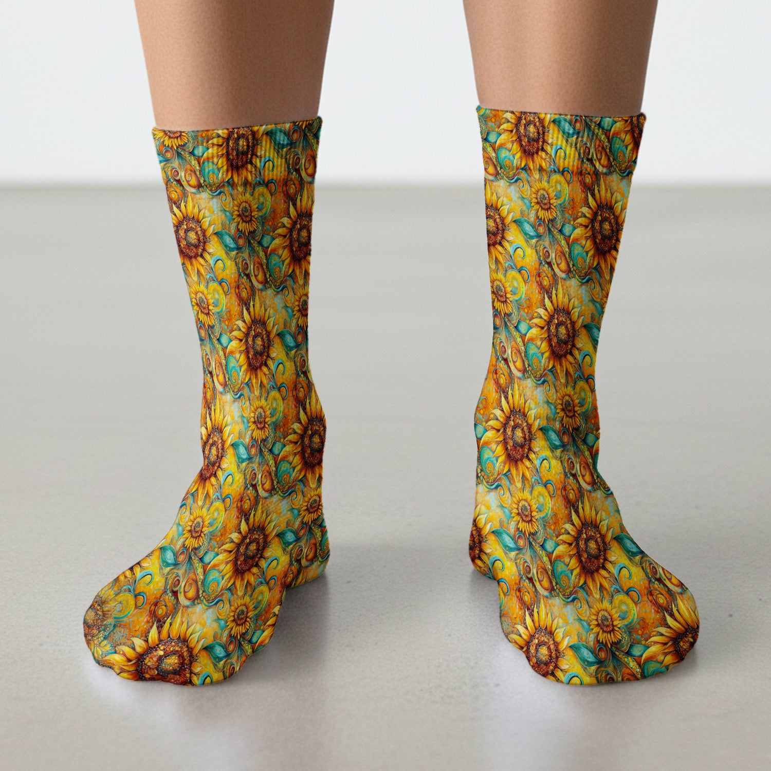 Sunflower Swirl Floral Pattern Socks, Adult Socks for Men and Women