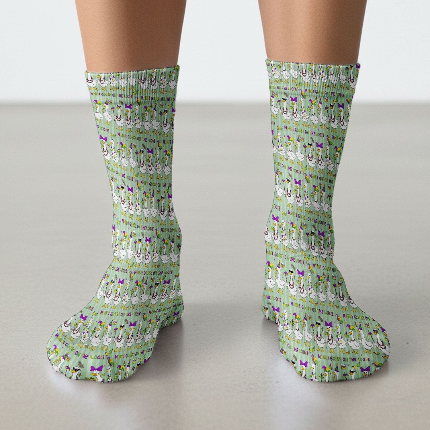 Mardi Gras Goose Nurse Scrub Socks, Funny Carnival Medical Pattern Nurse Sock, Breathable Fabrics Nursing Uniform