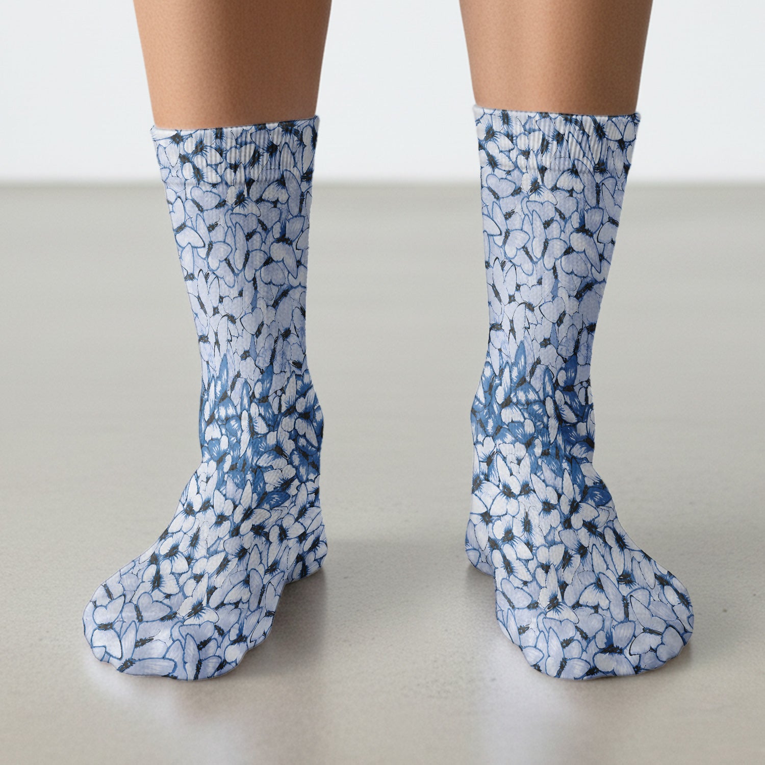 Blue Butterfly Floral Pattern Socks, Adult Socks for Men and Women