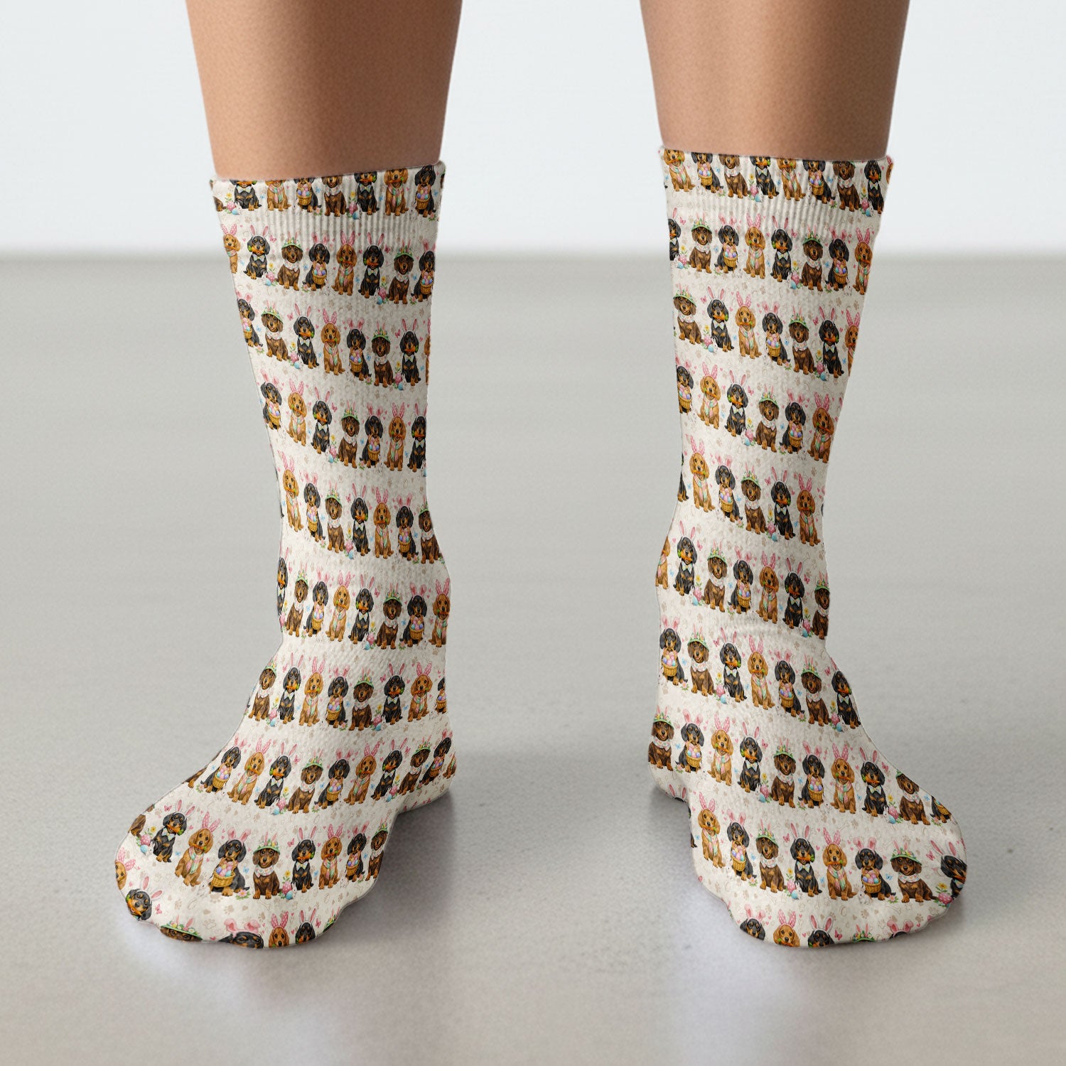 Cute Easter Dachshund Dog Bunny Print Socks, Breathable Fabrics Medical Uniform