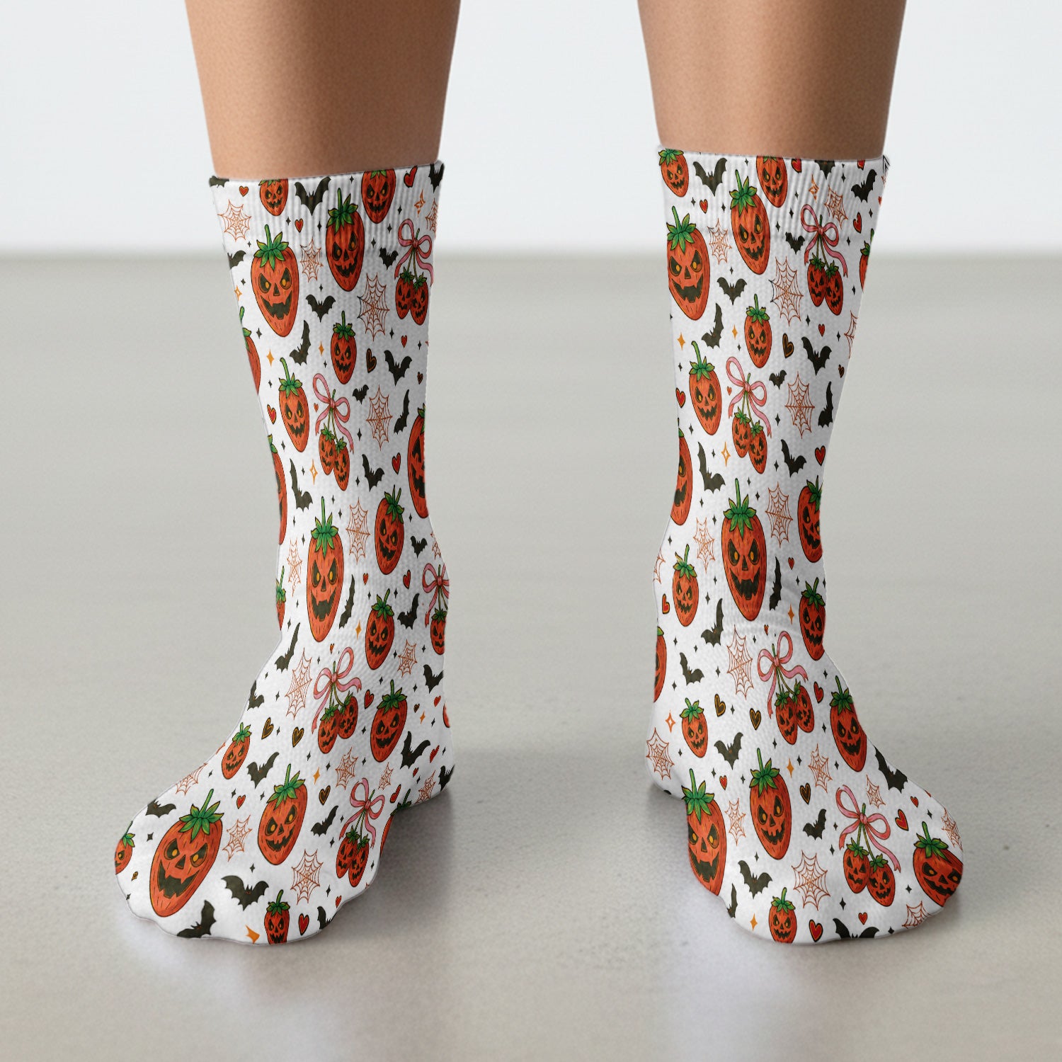 Sweet Halloween Strawberry Jack O Lanterns Socks, Adult Socks for Men and Women