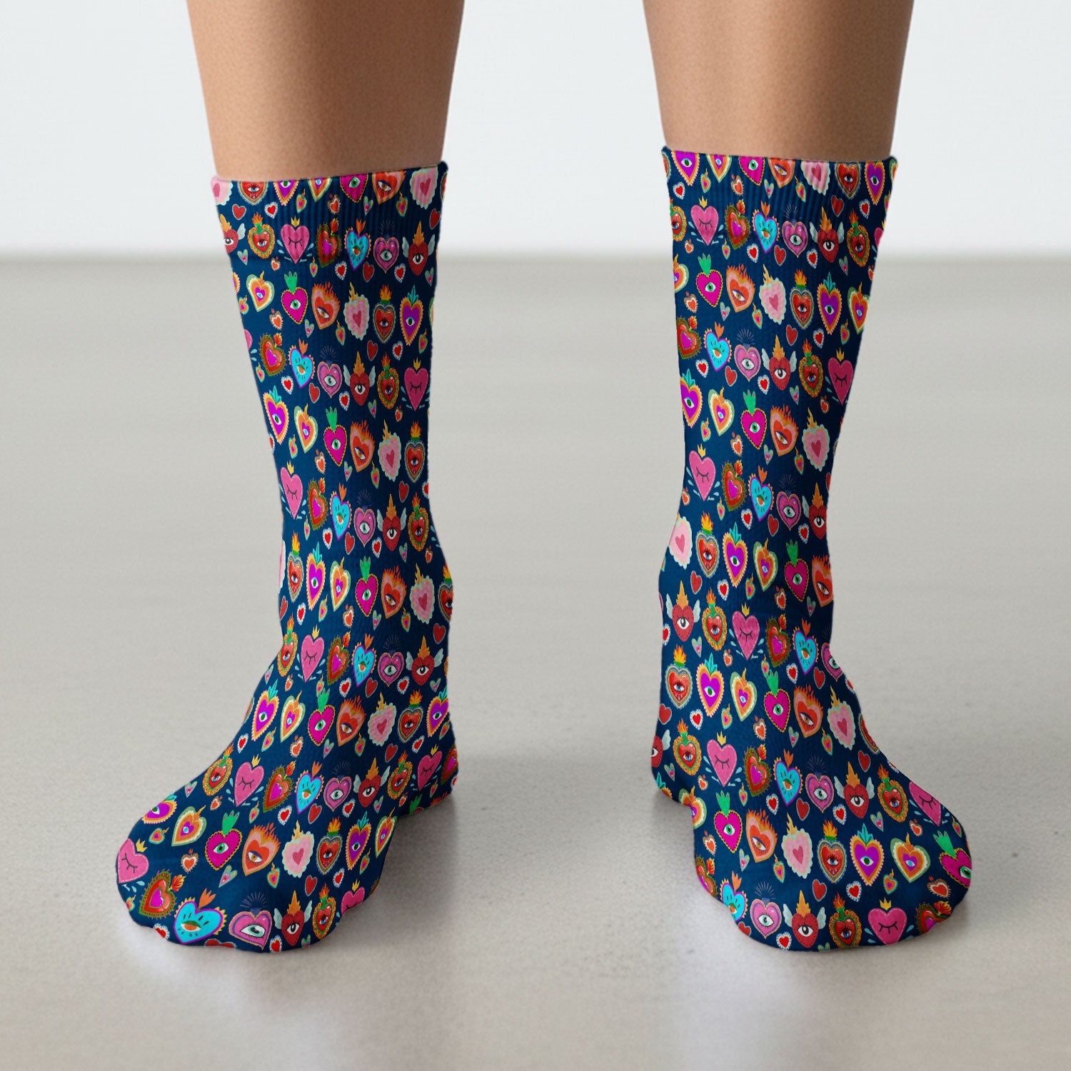 Valentine Colorful Sacred Heart Print Medical Socks, Breathable Fabrics Medical Uniform