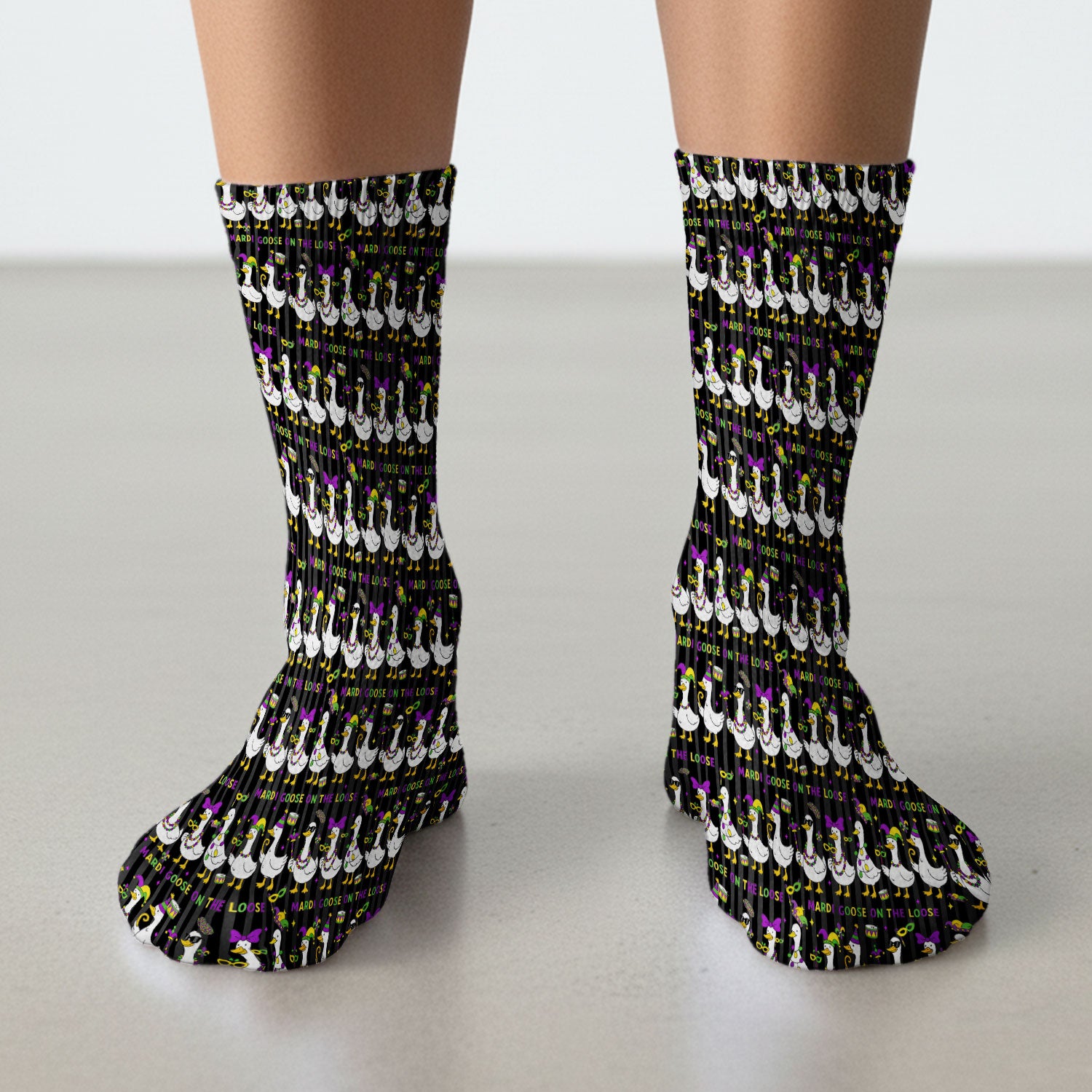 Mardi Gras Goose Nurse Scrub Socks, Funny Carnival Medical Pattern Nurse Sock, Breathable Fabrics Nursing Uniform