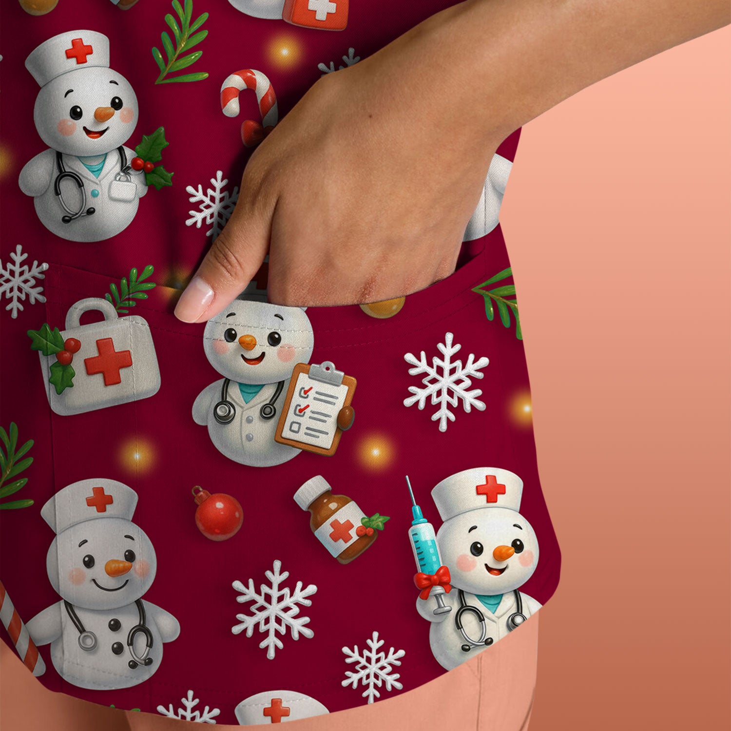 Holiday Nurse Scrub Top Christmas Design - Adorable Snowman Nursing Shirt - Cute Medical Gift for RN LPN CNA Doctors