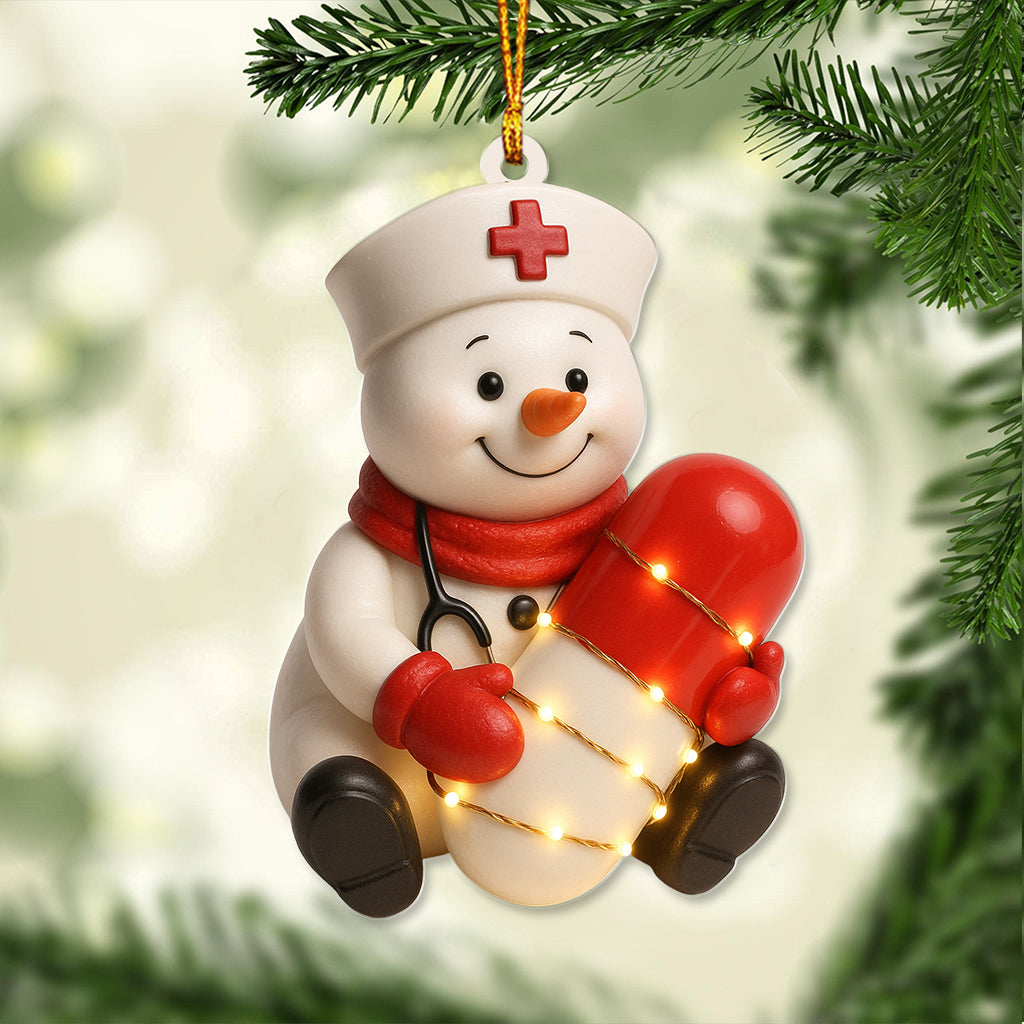 Personalized Nurse Snowman Ornament, Custom Name Christmas Medical Pill Decor, Gift For Nursing