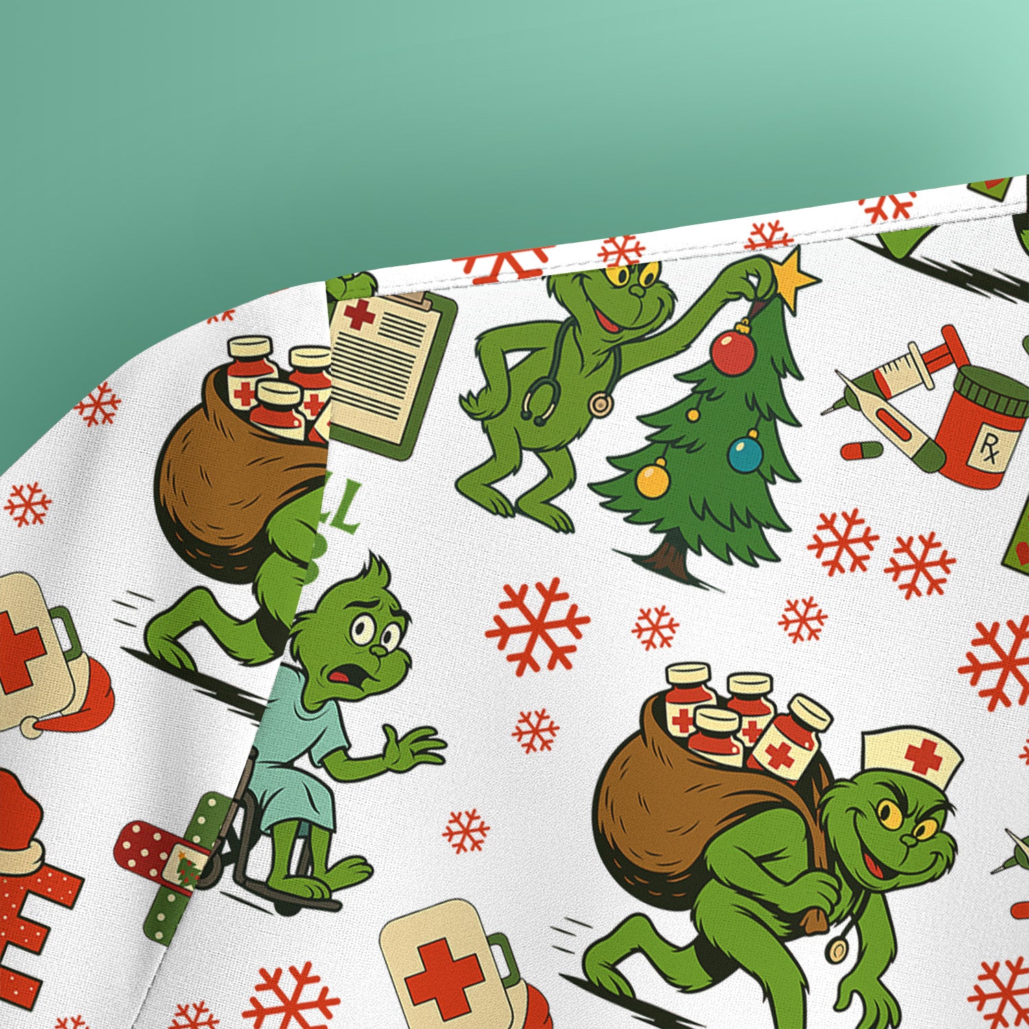 Christmas Nurse Scrub Shirt - Funny Grinch Scrub Top for Women Multi Color - Holiday Nursing Work Shirt with Pockets