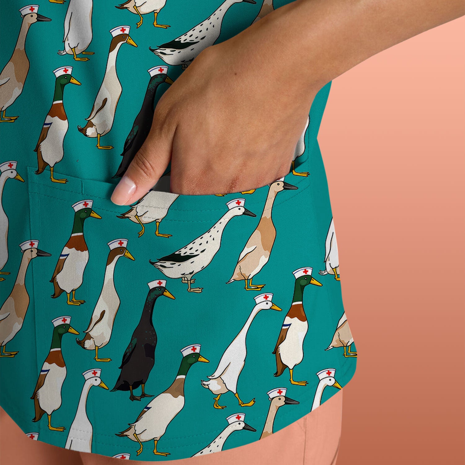 Funny Nurse Duck Pattern Scrub Top, Comfortable Scrubs for Nurses
