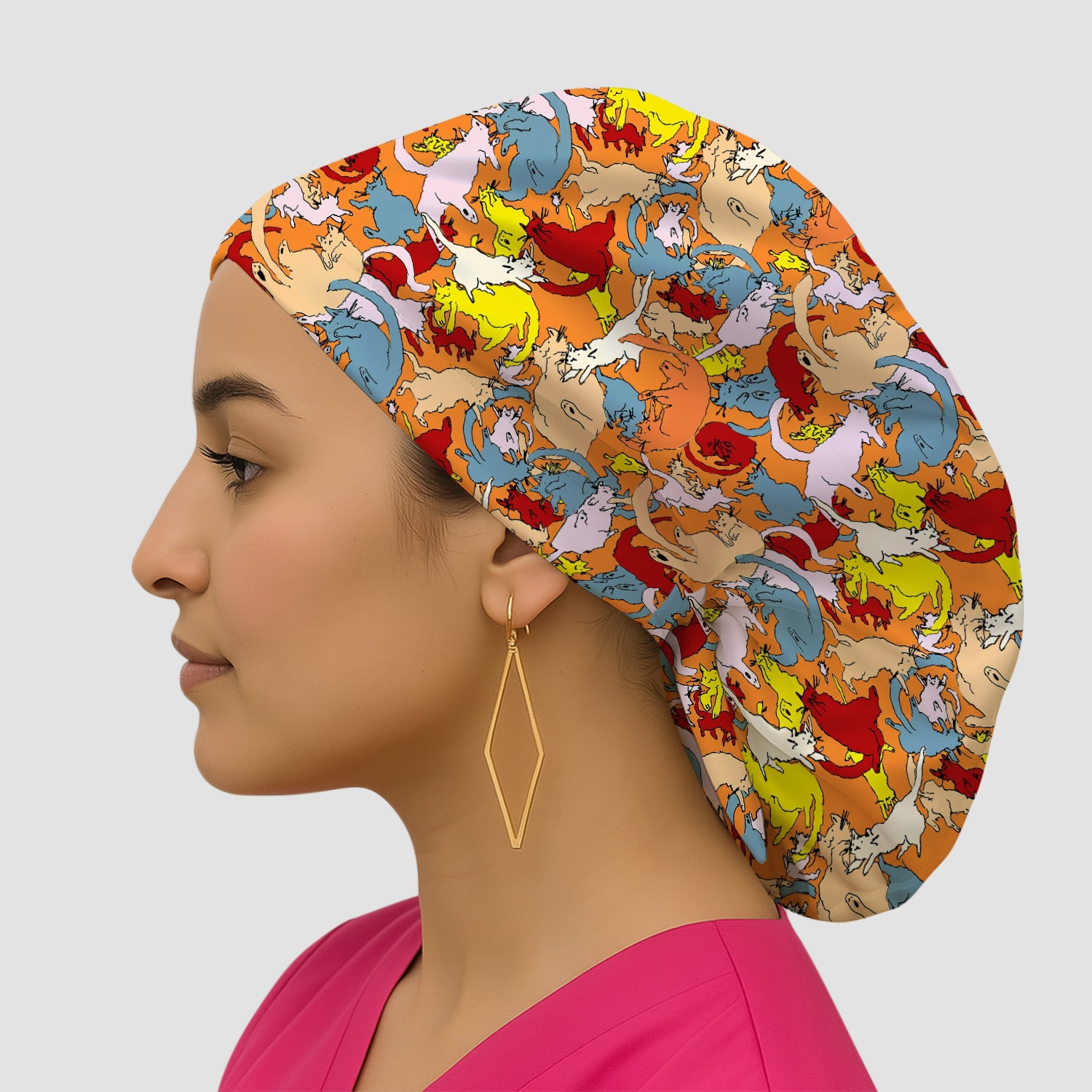 Colorful Cat Chaos Illustration Pattern Nurse Scrub Cap, Surgical Caps for Doctors