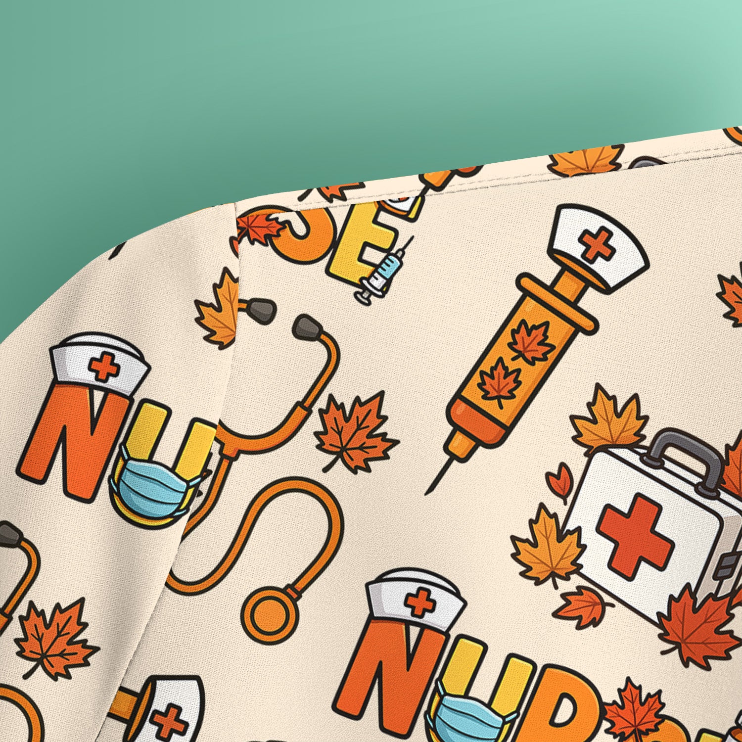 Autumn Nurse Scrub Top Multi Color - Fall Themed Nursing Shirt with Pockets - Cute Maple Leaf Medical Scrubs for Women