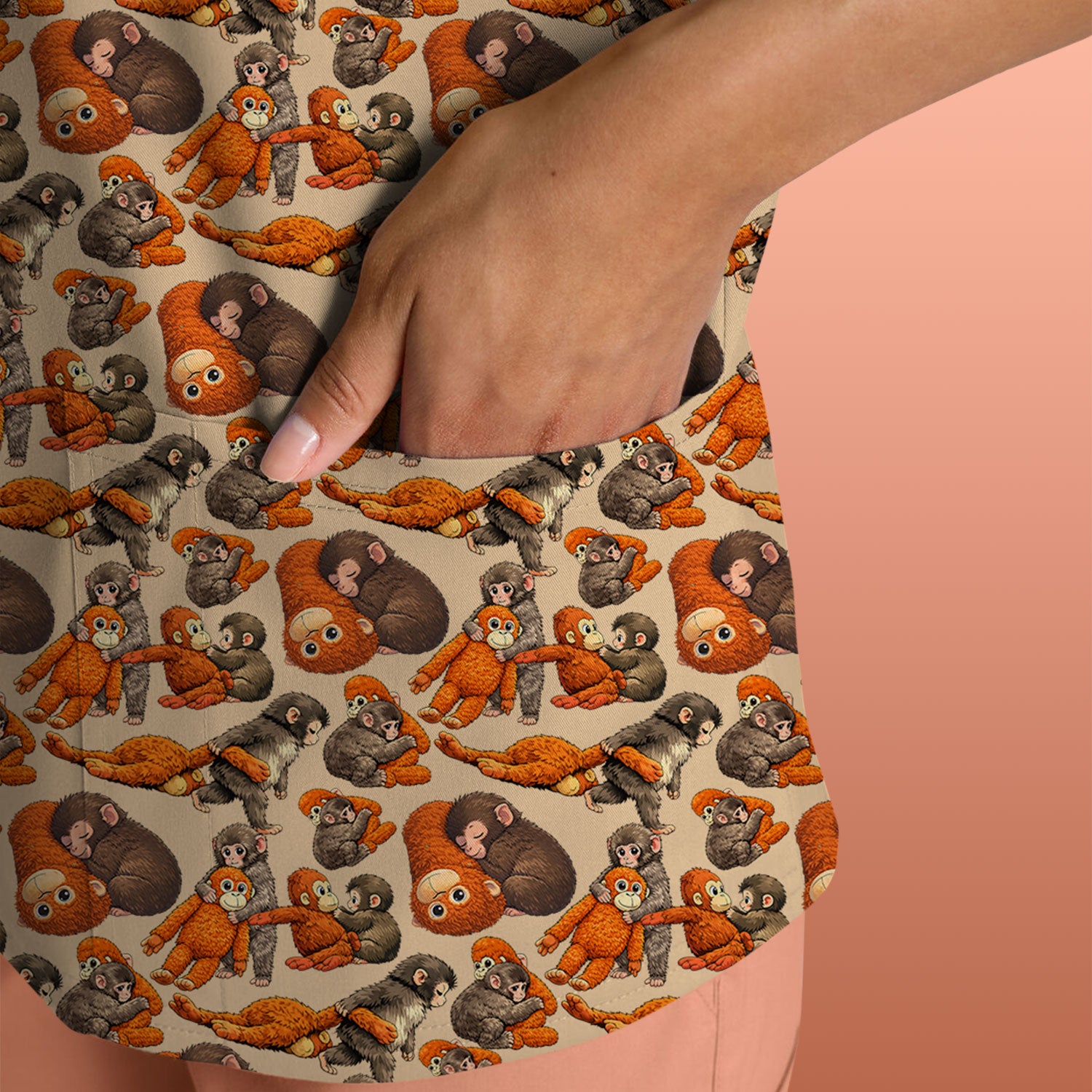 Funny Baby Monkeys With Cute Poses Pattern Scrubs Top, Comfortable Scrubs for Nurses