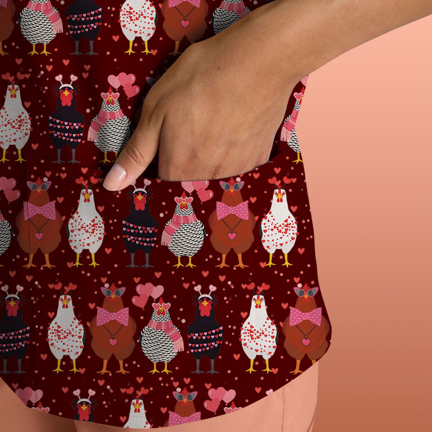 Funny Chicken Valentine Scrub Top, Chicken Pattern Scrub Shirt For Nursing, Valentine Gift For Nurse