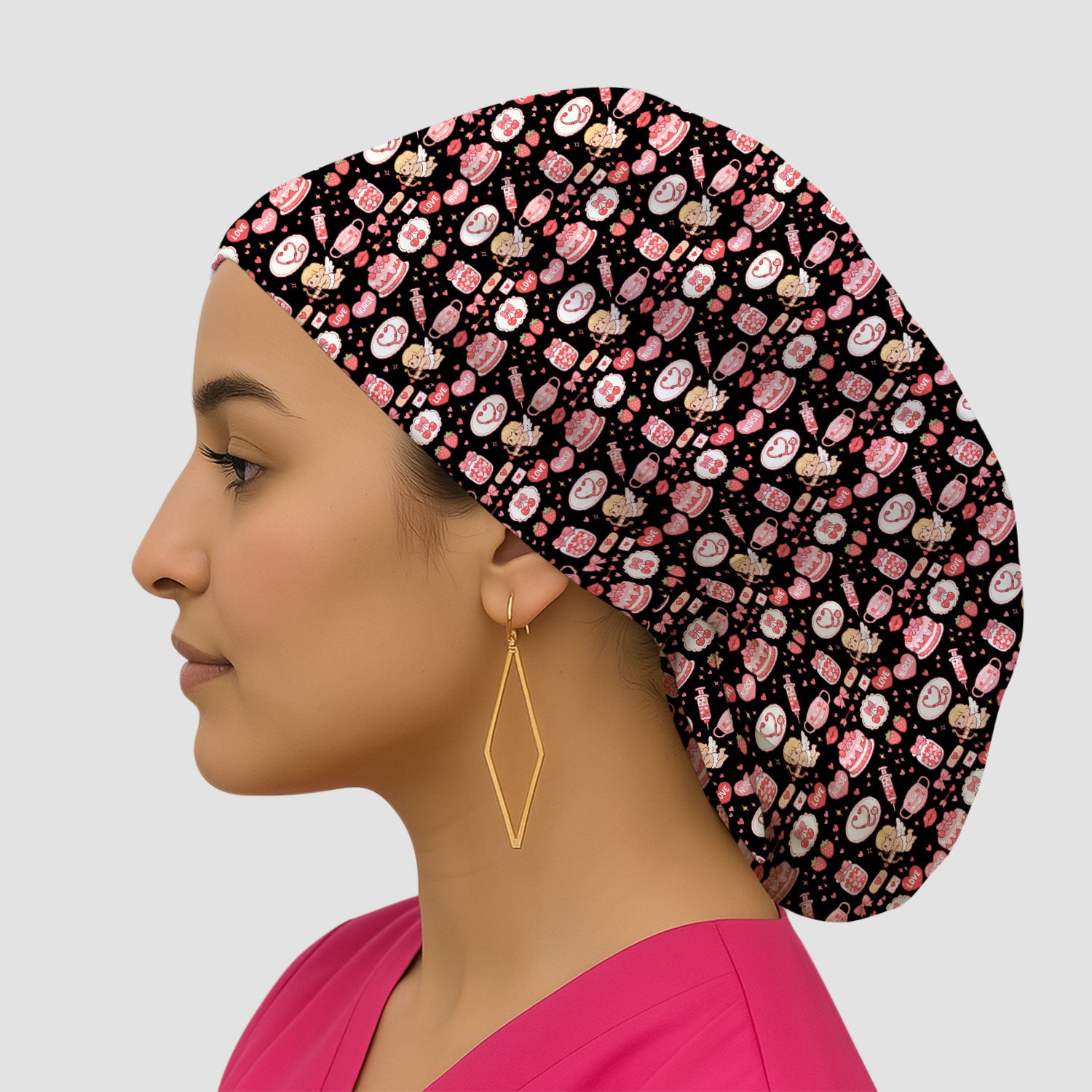 Cupid Nurse Scrub Cap, Cute Love Medical Pattern Hat For Valentine, Breathable Fabrics Nursing Uniform