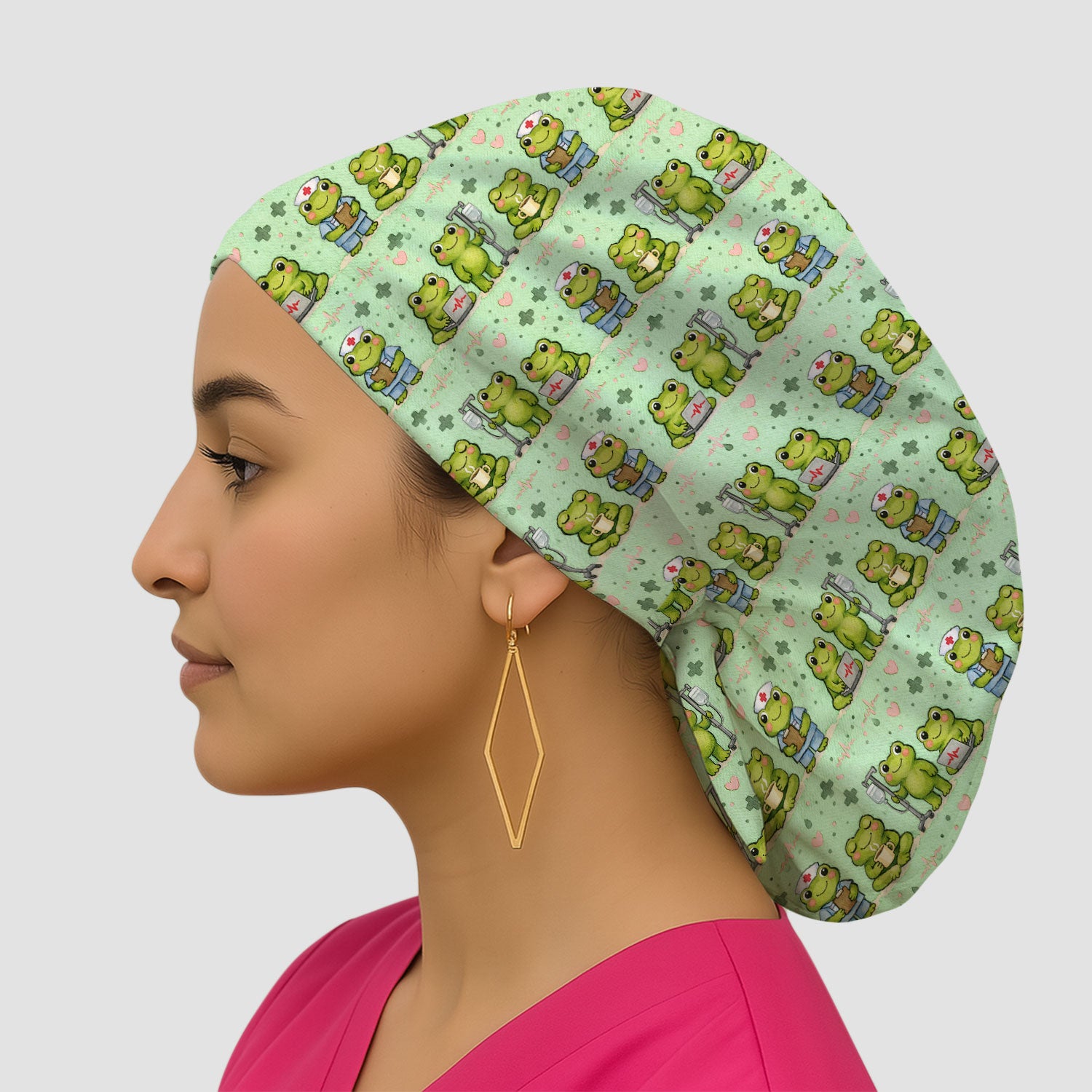 Adorable Frog Nurse Various Poses Print Bouffant Cap, Surgical Caps for Doctors