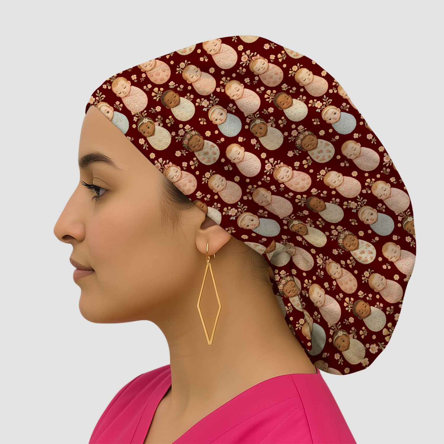 Sweet Newborn Baby Floral Print Scrub Cap, Bouffant Scrub Caps for Women