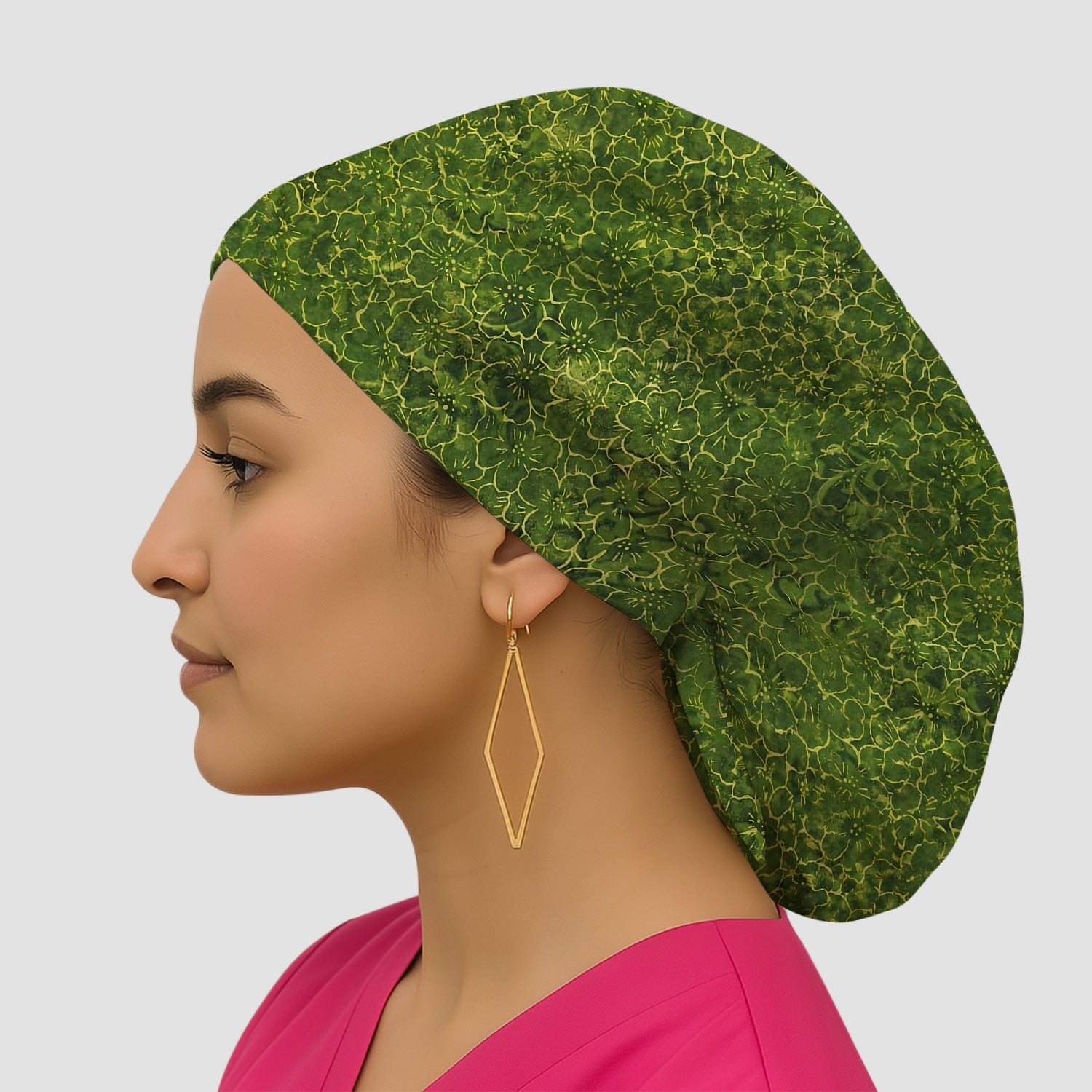 Green Floral Blossom Pattern Nurse Scrub Cap, Surgical Caps for Doctors