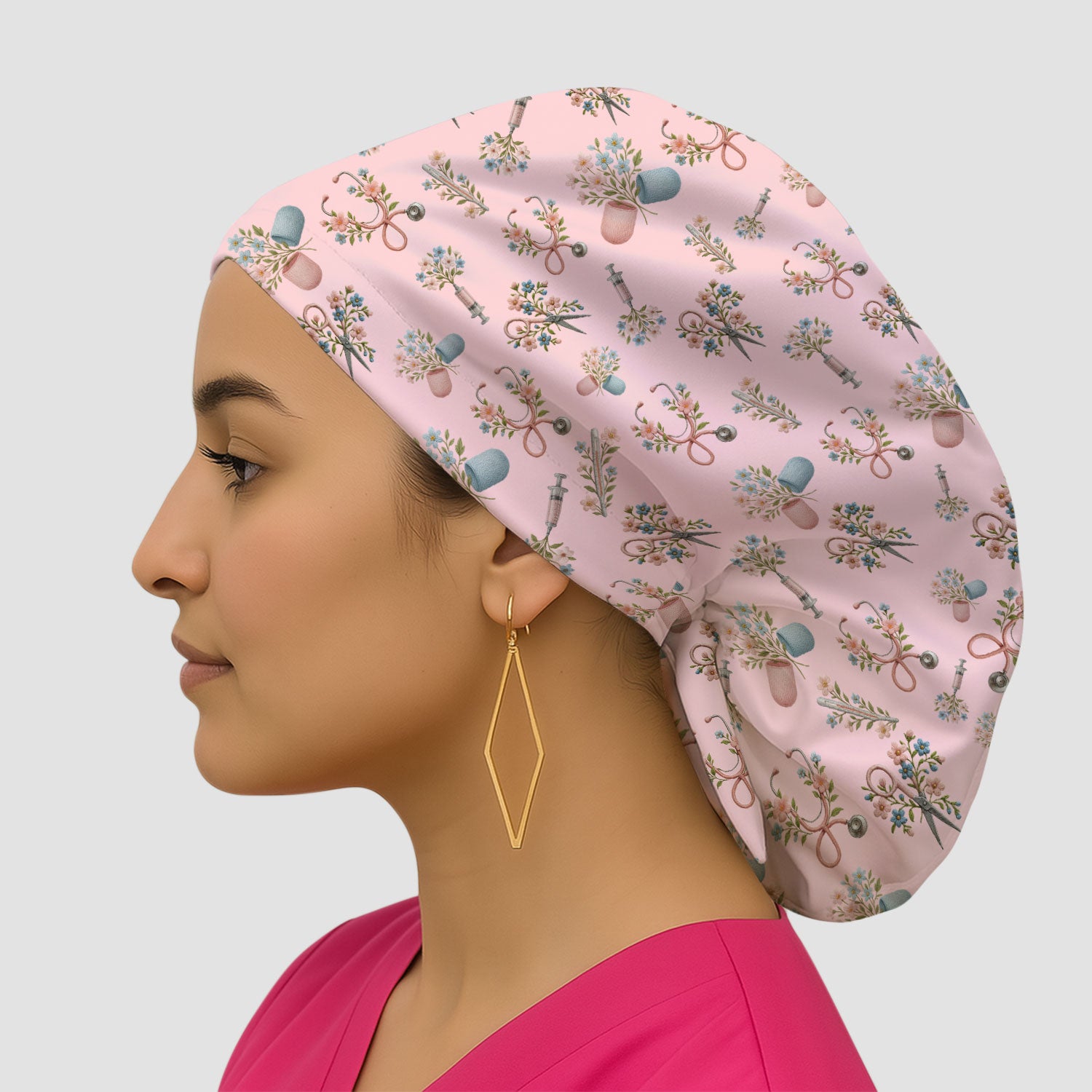 Floral Medical Scrub Hat, Elegant Stethoscope With Flower Nursing Cap, Breathable Fabrics Nurse Uniform