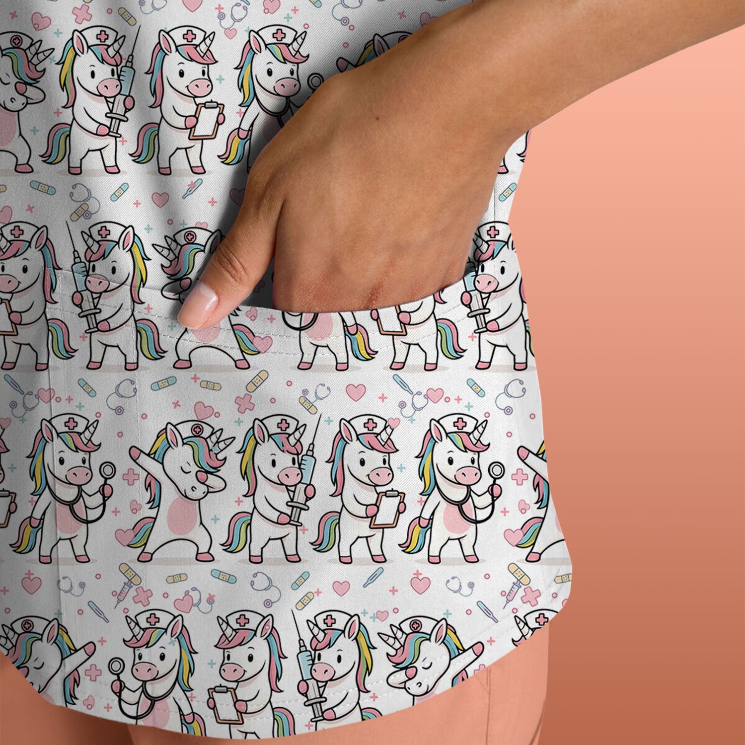 Cute Unicorn Nurse Scrub Top, Playful Medical Cartoon Nursing Shirt, Breathable Fabrics Nurse Uniform