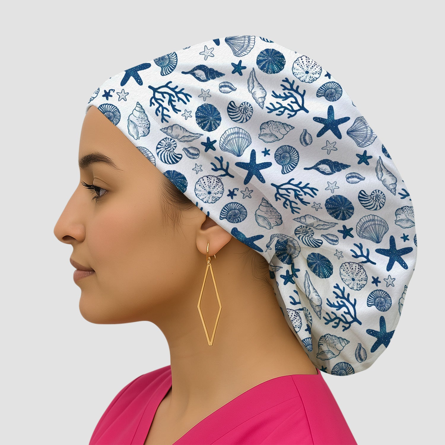 Cute Ocean Shell Starfish Pattern Scrub Cap, Surgical Caps for Doctors