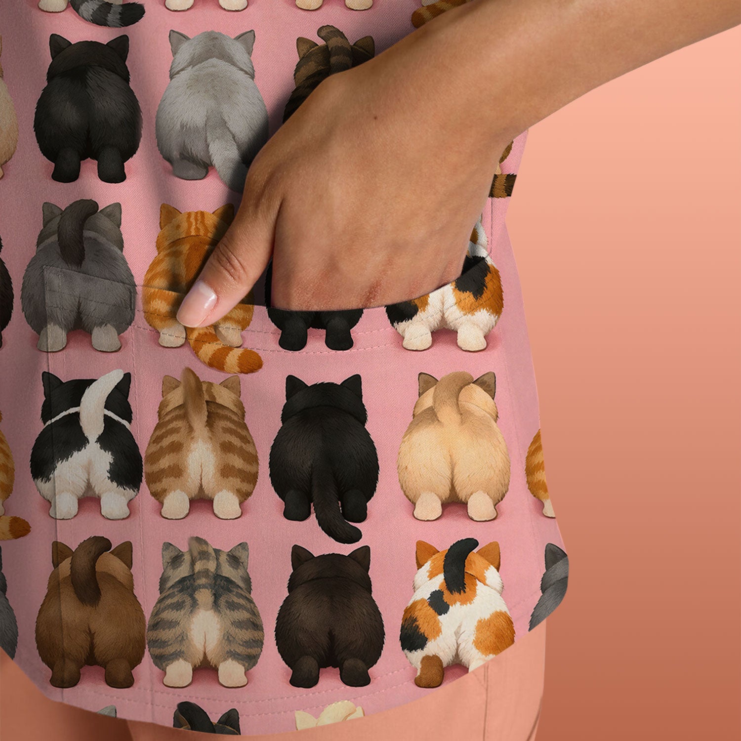 Cute Cats Back View Pattern Scrubs Top, Comfortable Scrubs for Nurses