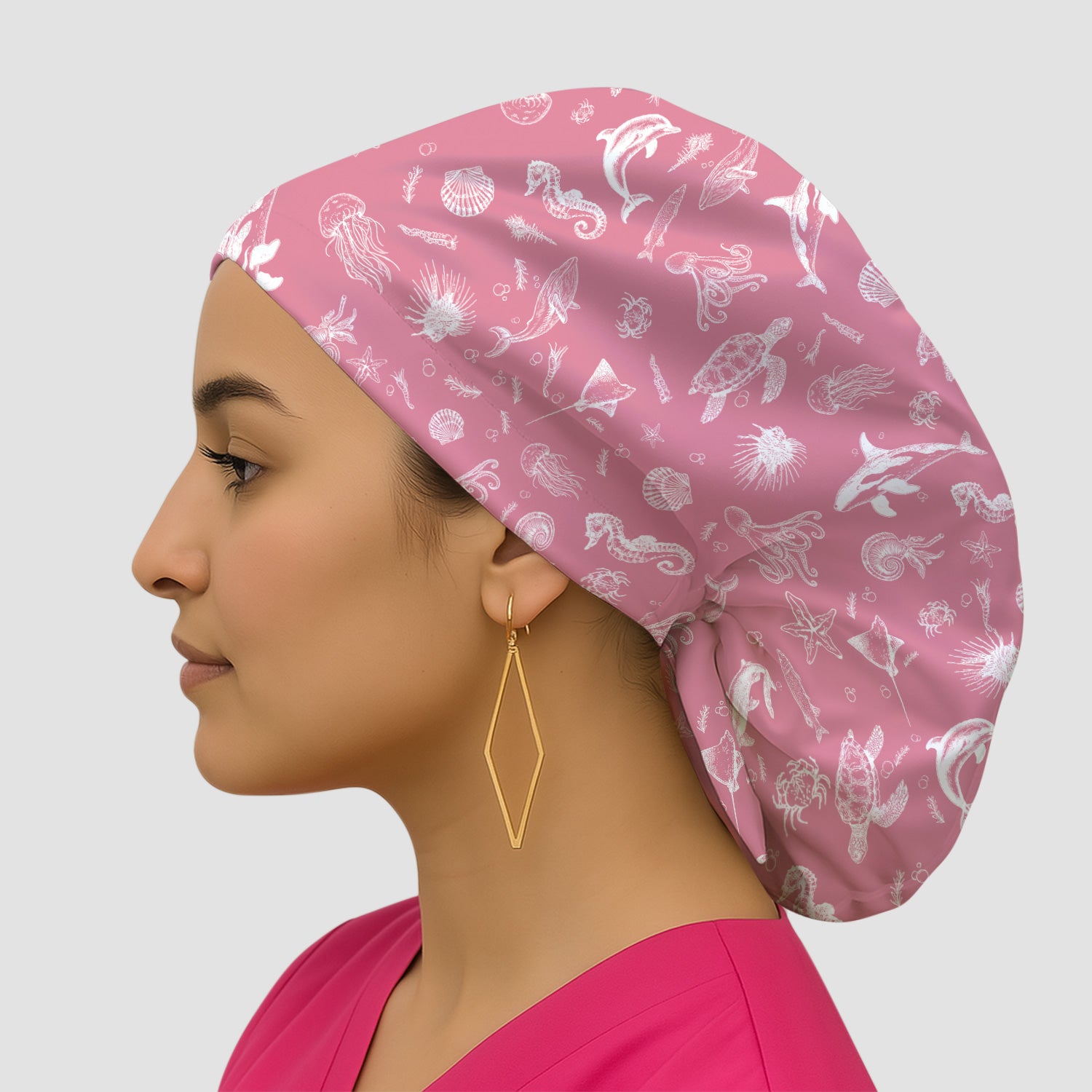Marine Sea Life Pattern Cap, Bouffant Scrub Caps for Women