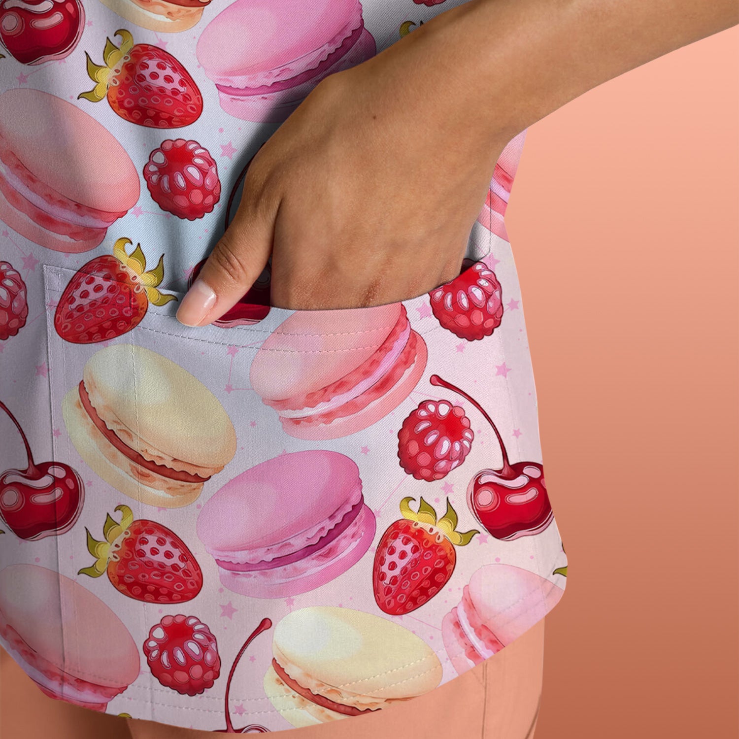 Sweet Dessert Pattern Scrub Top, Breathable Fabrics Nursing Uniform