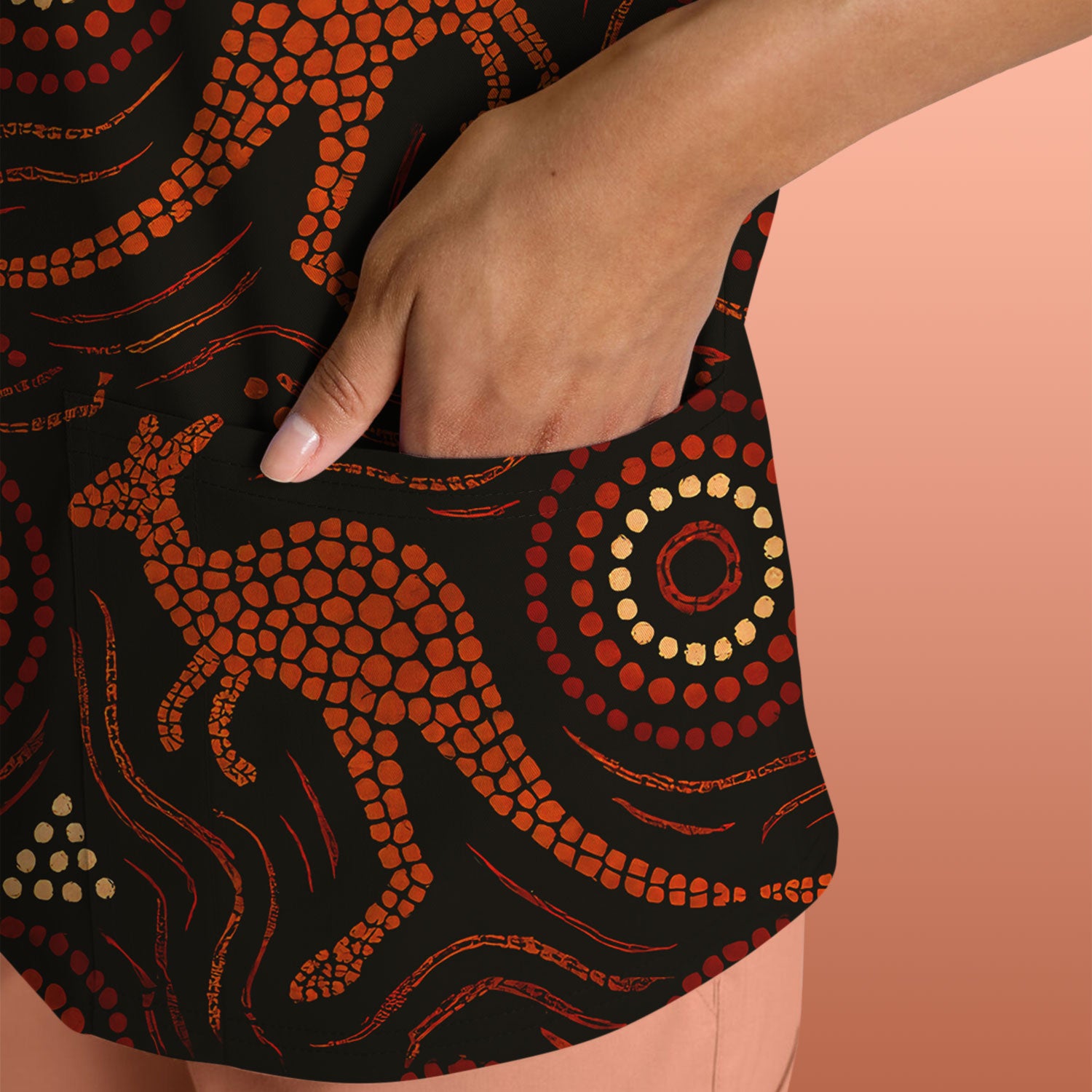 Australian Indigenous Medical Pattern Shirt, Aboriginal Dot Art Kangaroo Nurse Scrub Top,  Breathable Fabrics Nursing Uniform
