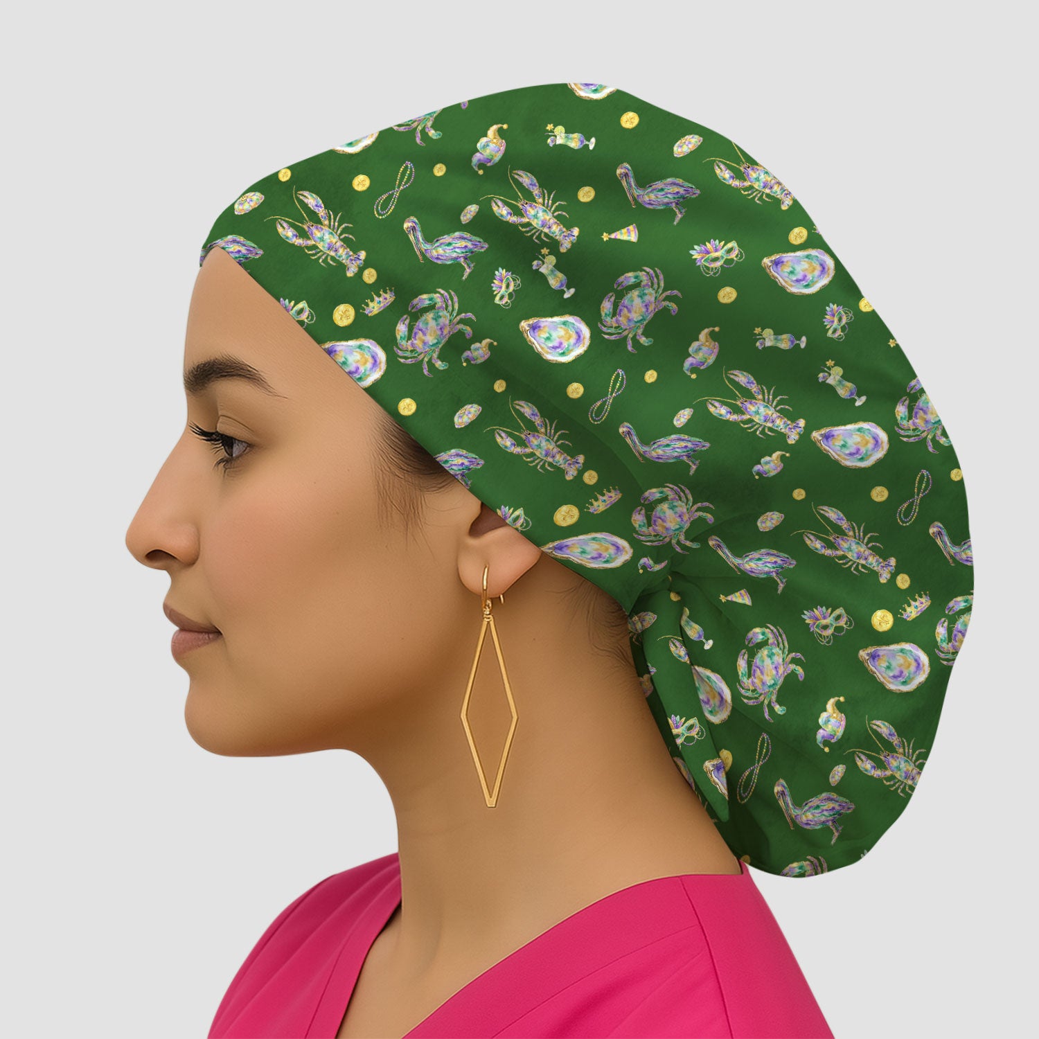 Mardi Gras Seafood Nurse Scrub Cap, Comfortable Uniform Scrubs For Nursing