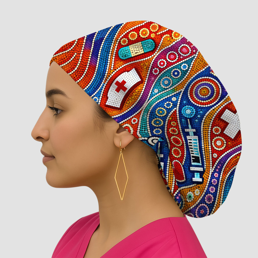 Aboriginal Dot Art Nurse Scrub Cap, Artistic Medical Pattern Hat, Breathable Fabrics Nursing Uniform