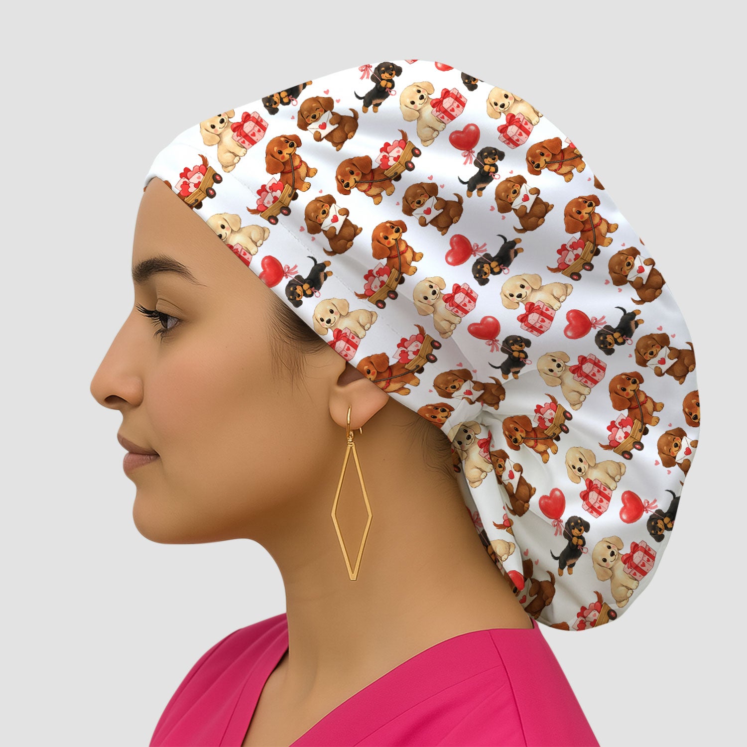 Cute Dachshund Nurse Scrub Cap For Nurses, Wiener Dog Pattern Nurse Hat, Breathable Fabrics Nursing Uniform