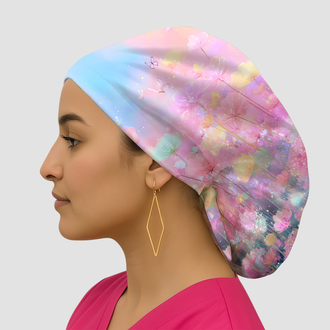 Dreamy Pastel Watercolor Floral Garden Scrub Cap, Surgical Caps for Doctors