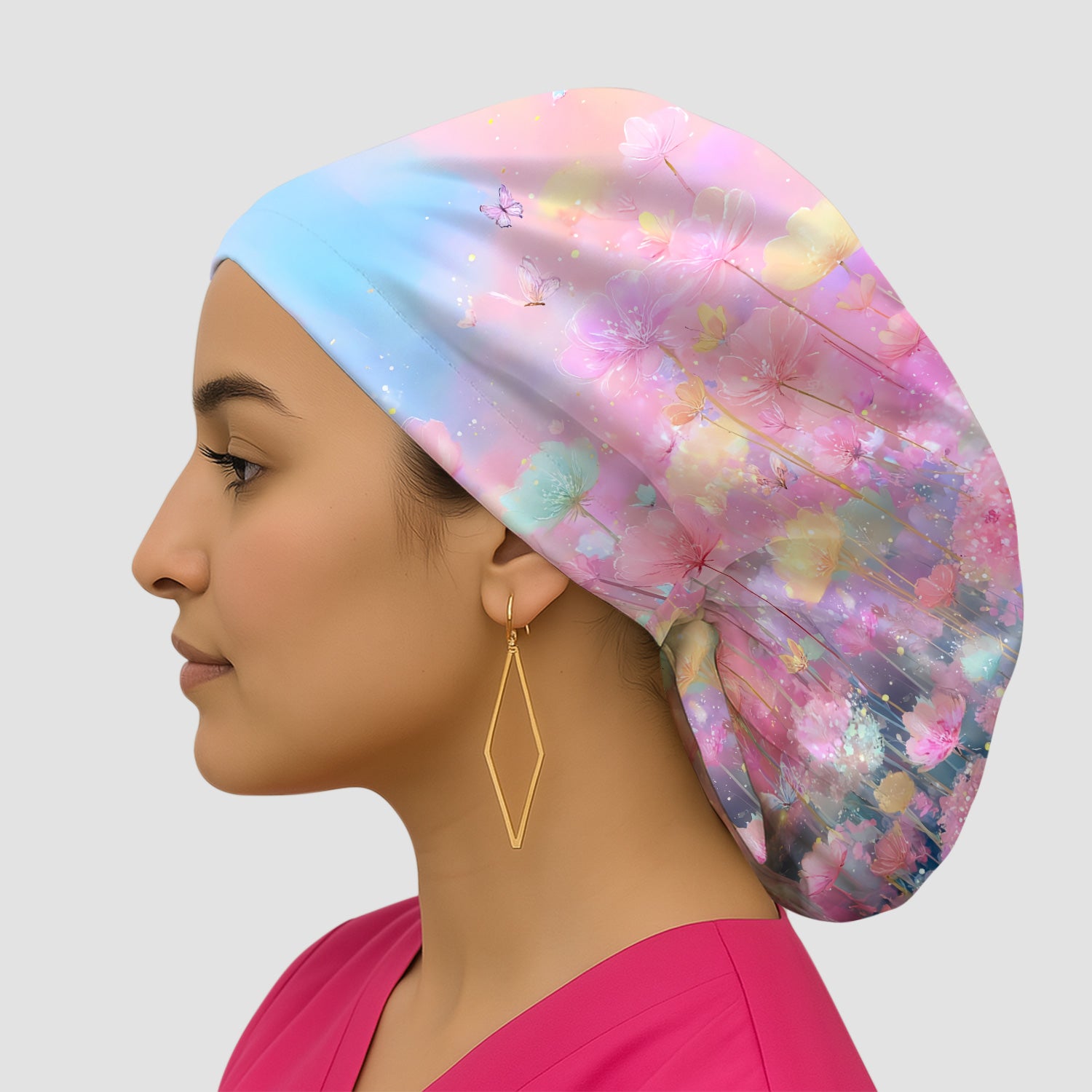 Dreamy Pastel Watercolor Floral Garden Scrub Cap, Surgical Caps for Doctors