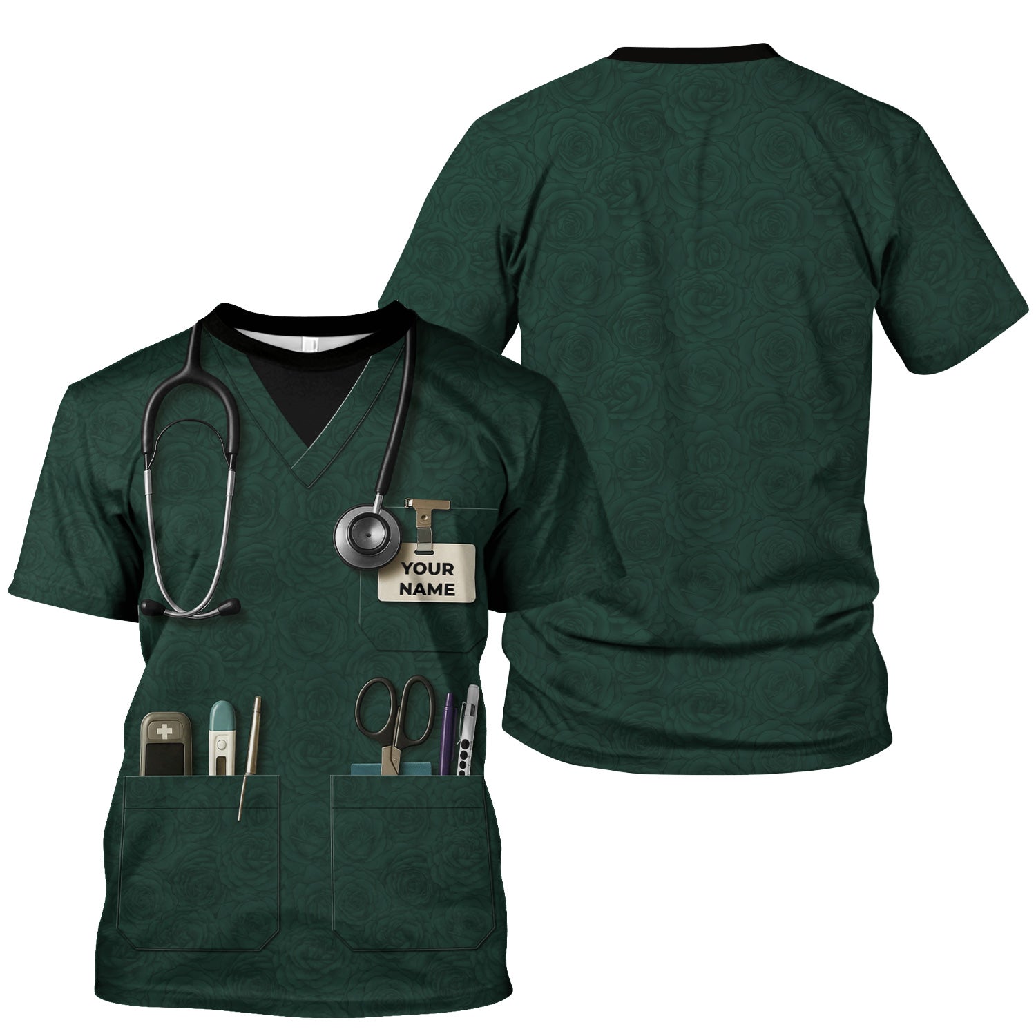 Personalized Nurse Utility Shirt with Tools - Custom Green Scrubs Gift for RN, CNA, LPN, Nursing Student - Funny Medical Uniform T-Shirt for Women and Men