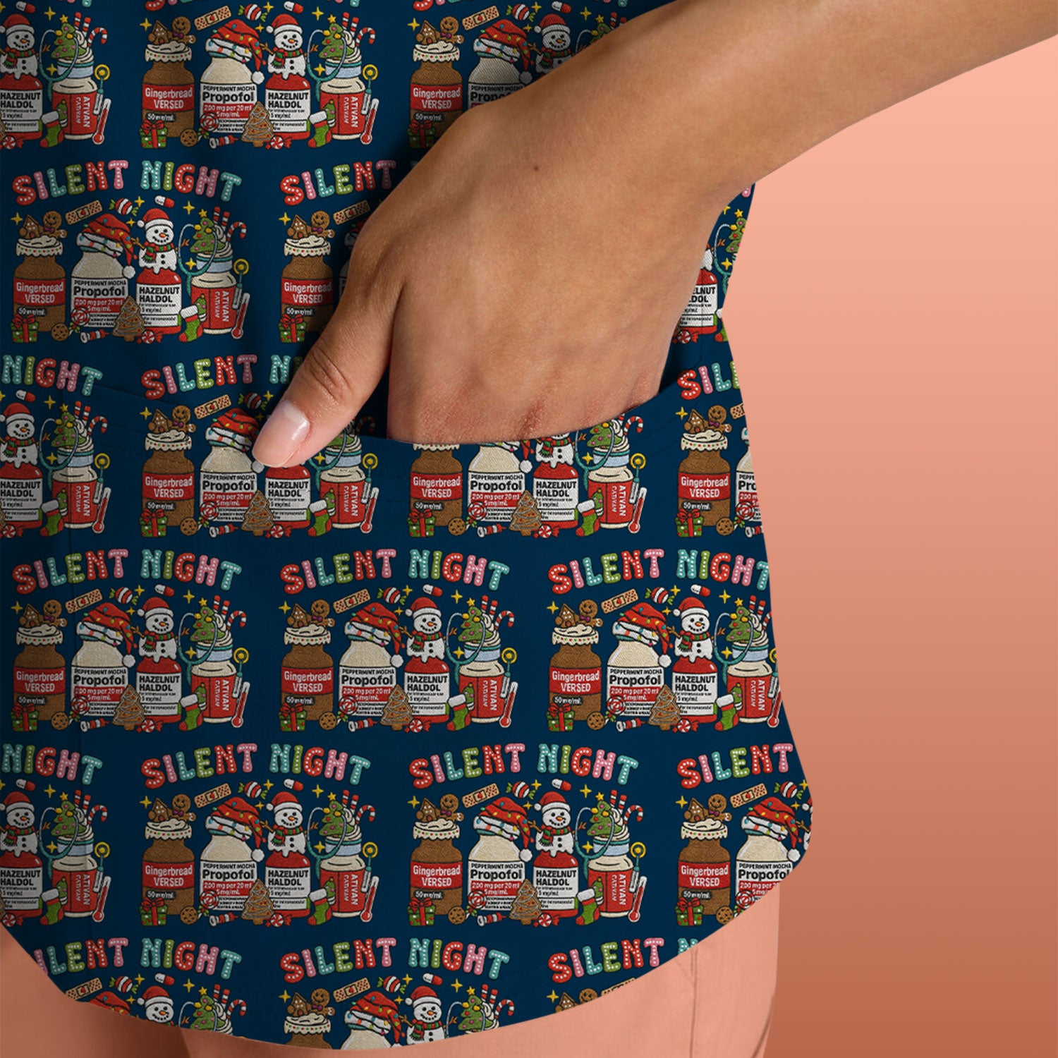 Silent Night Nurse Scrub Top, Funny Christmas Medical Scrub Shirt, Holiday Nursing Uniform