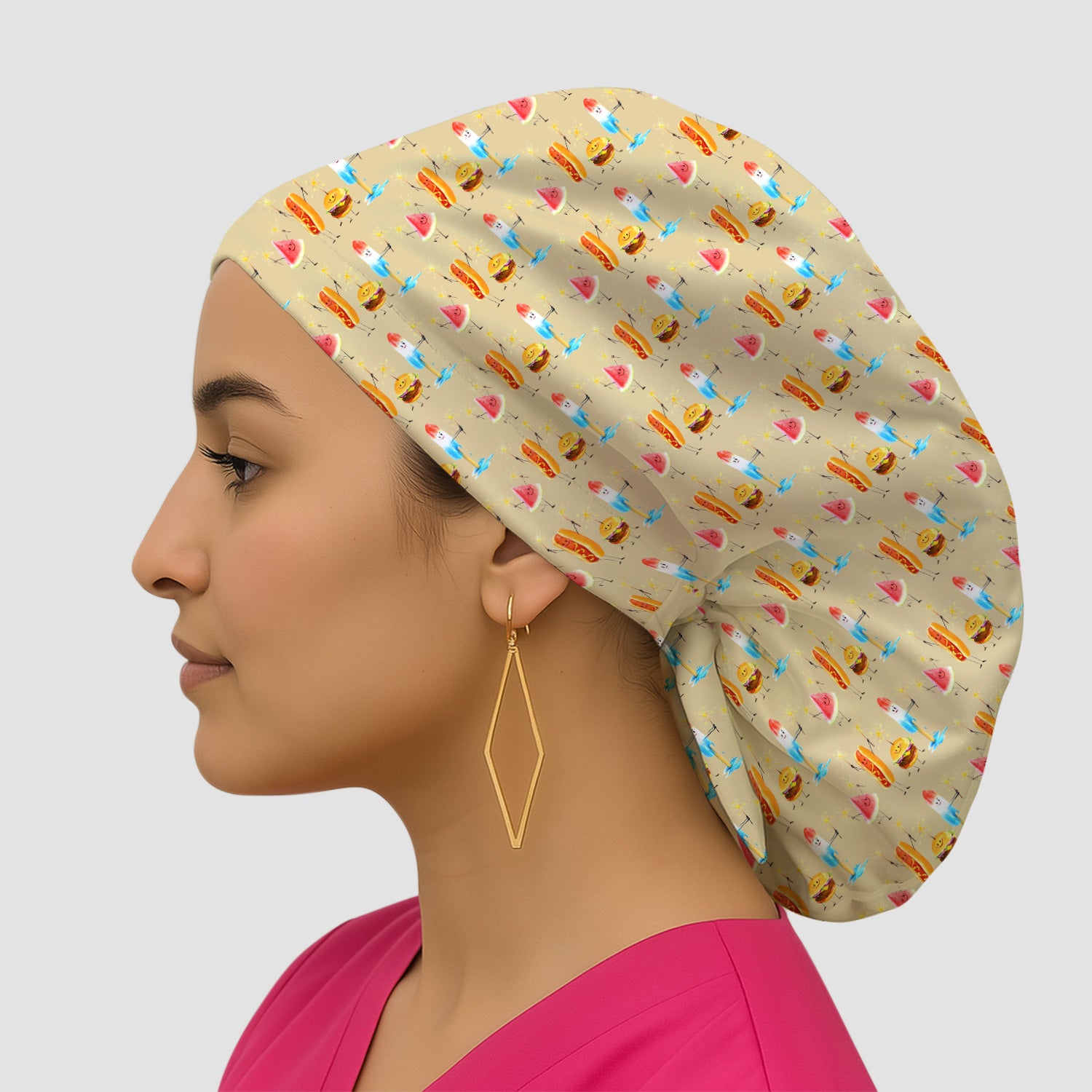 Funny Summer Food Icons Pattern Scrub Cap, Surgical Caps for Doctors