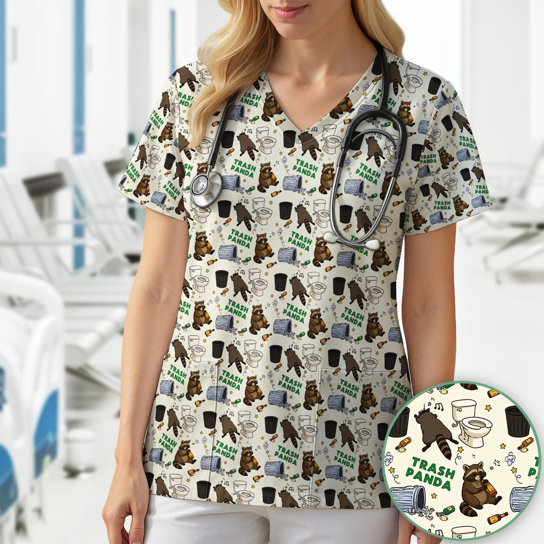 Funny Trash Panda Raccoon Scrub Top, Comfortable Scrubs for Nurses