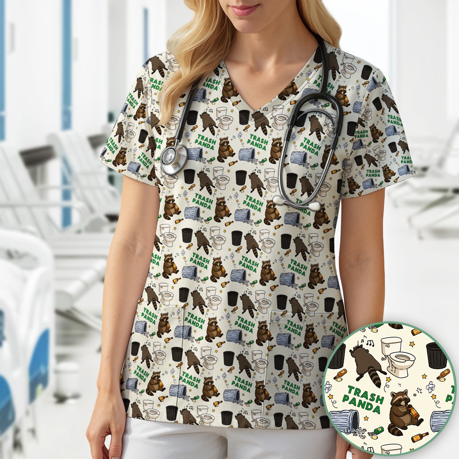 Funny Trash Panda Raccoon Scrub Top, Comfortable Scrubs for Nurses