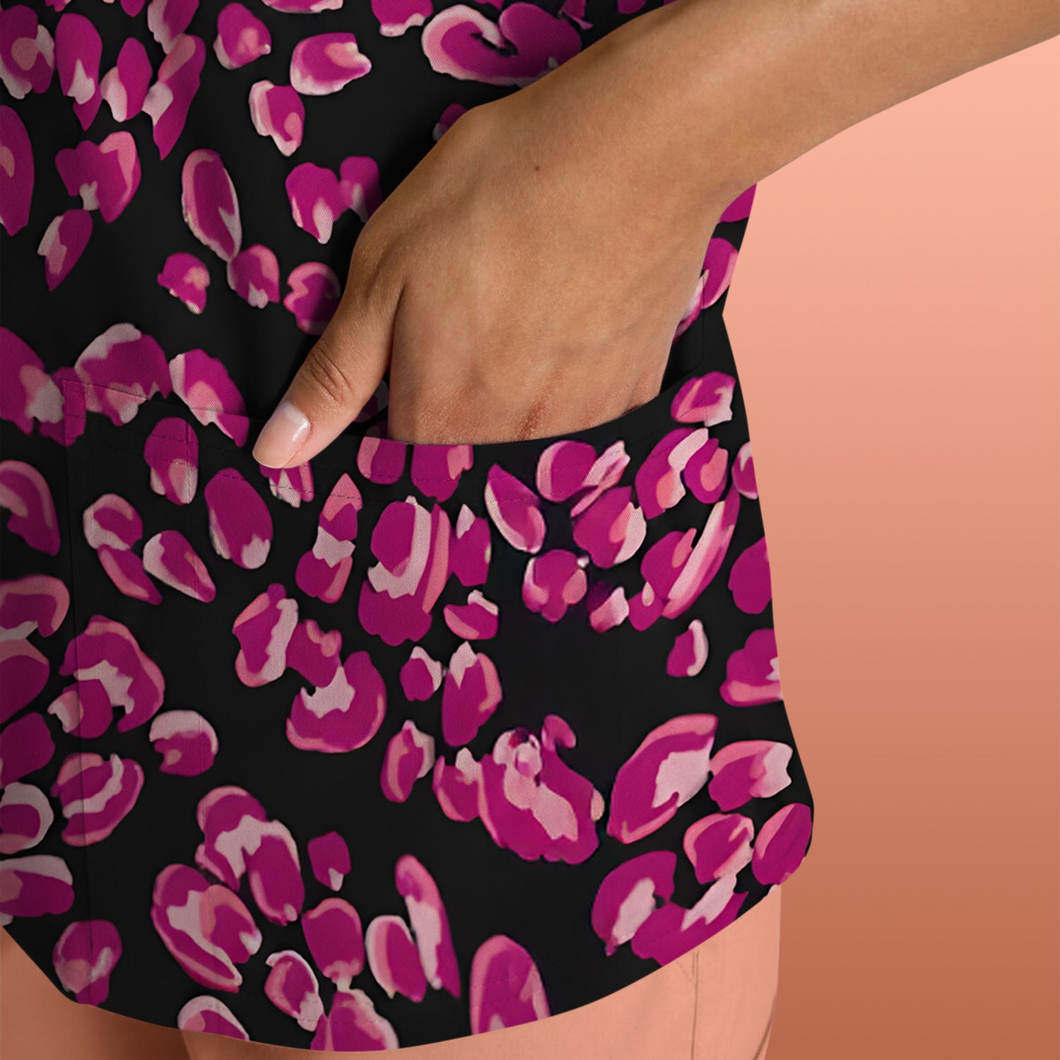 Falling Pink Rose Petals All Over Print Scrub Top, Comfortable Scrubs for Nurses