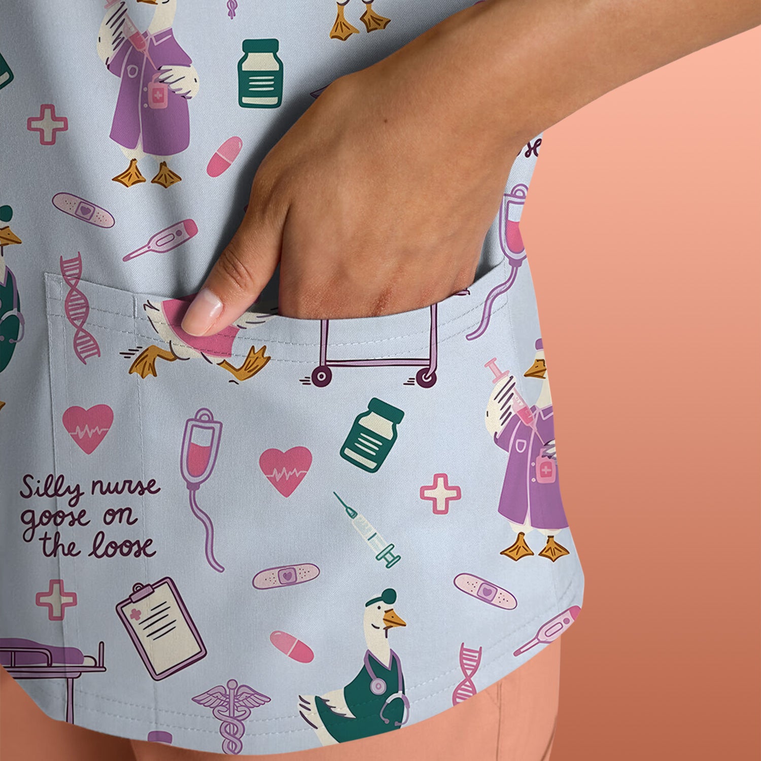 Goose Medical Humor Tools Pattern Scrub Top, Comfortable Scrubs for Nurses