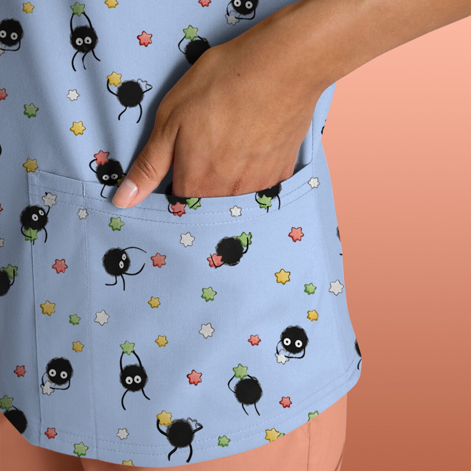 Funny Spider Pattern Pattern Pattern Scrub Top, Cartoon Spider Pattern Nursing Uniform For Women