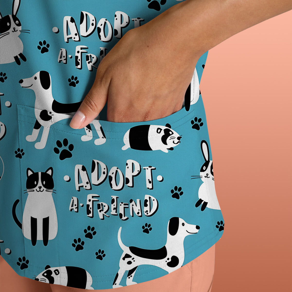Cute Adopt A Friend Pet Pattern Scrub Top, Comfortable Scrubs for Nurses