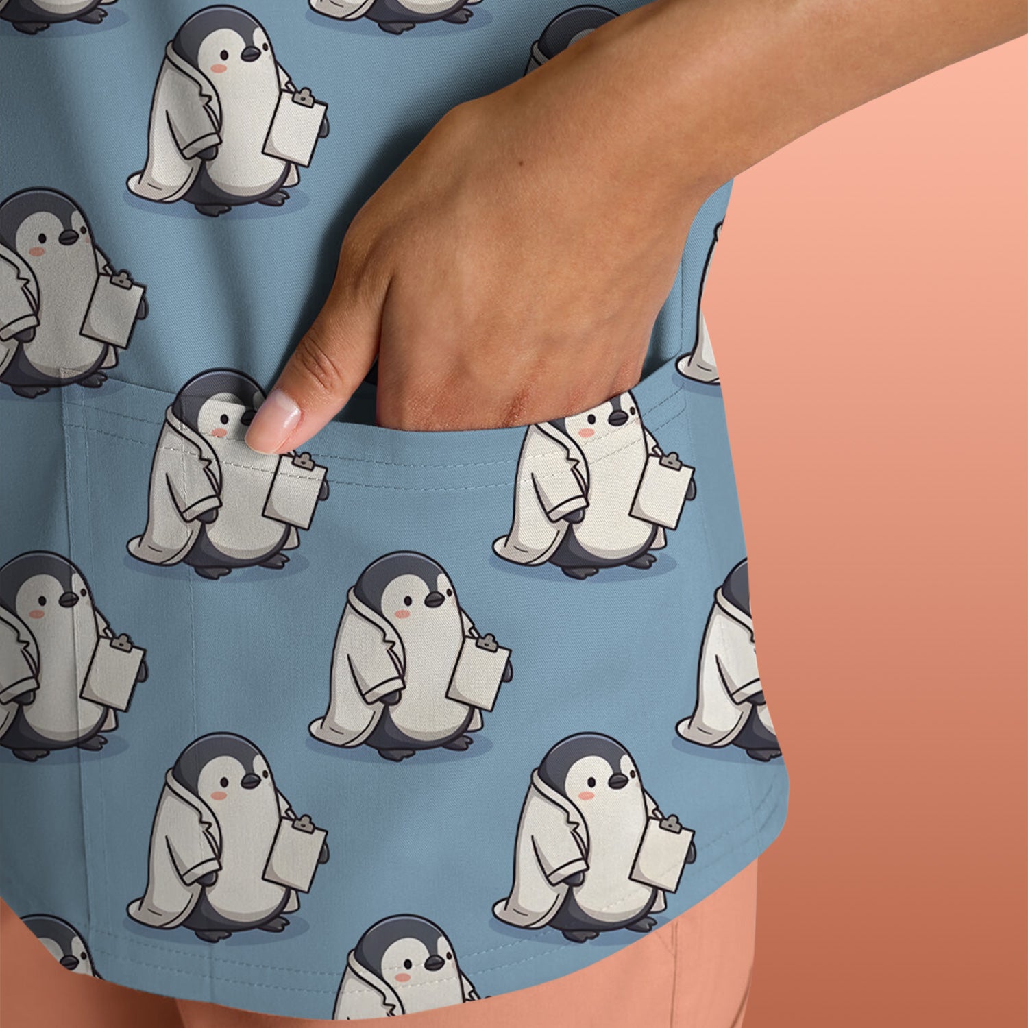Penguin Nurse Medical Pattern Scrub Top, Comfortable Scrubs for Nurses