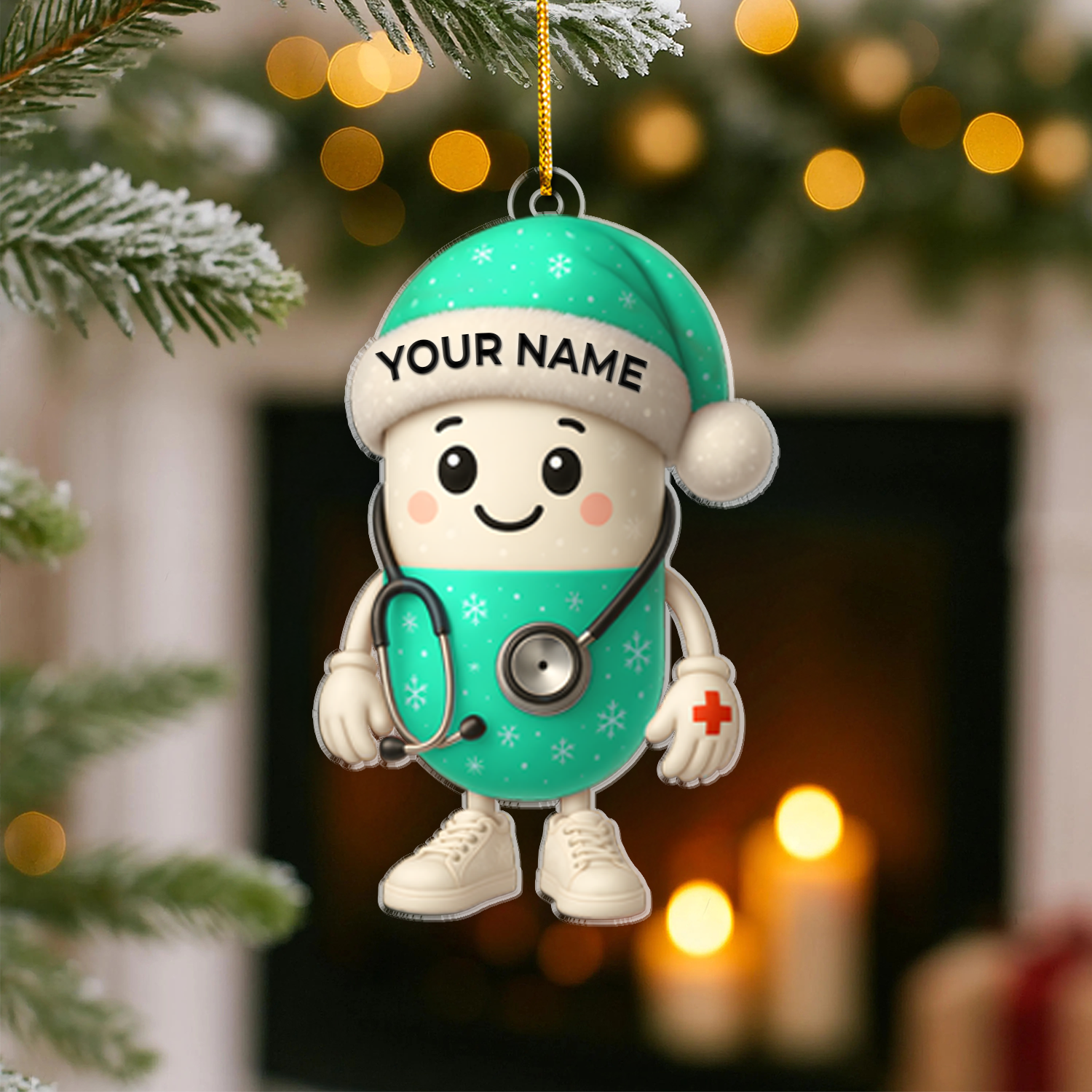 Personalized Nurse Ornament Christmas Tree, Cute Medical Pill RN CNA Gift, Custom Name Holiday Decoration