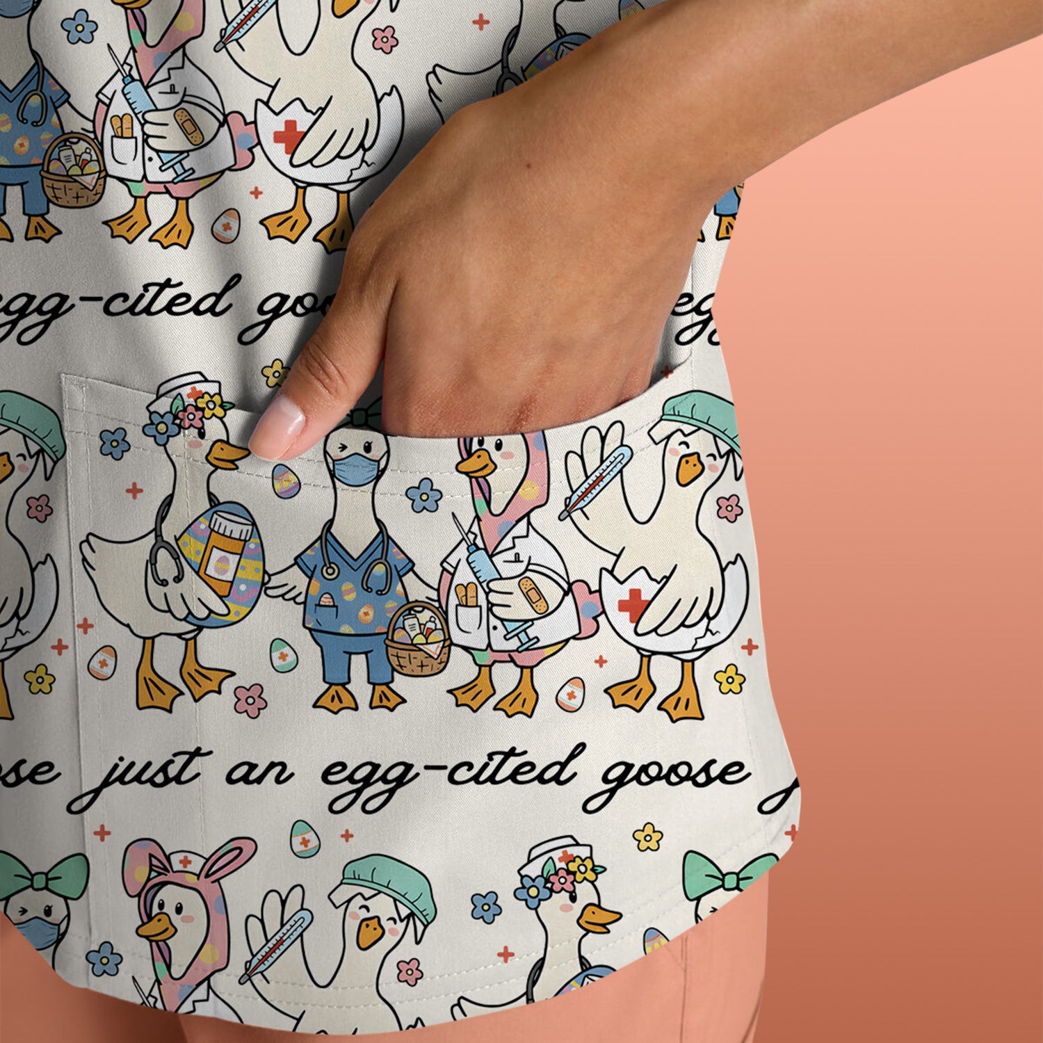 Funny Easter Nurse Goose Pattern Scrub Top, Comfortable Scrubs for Nurses