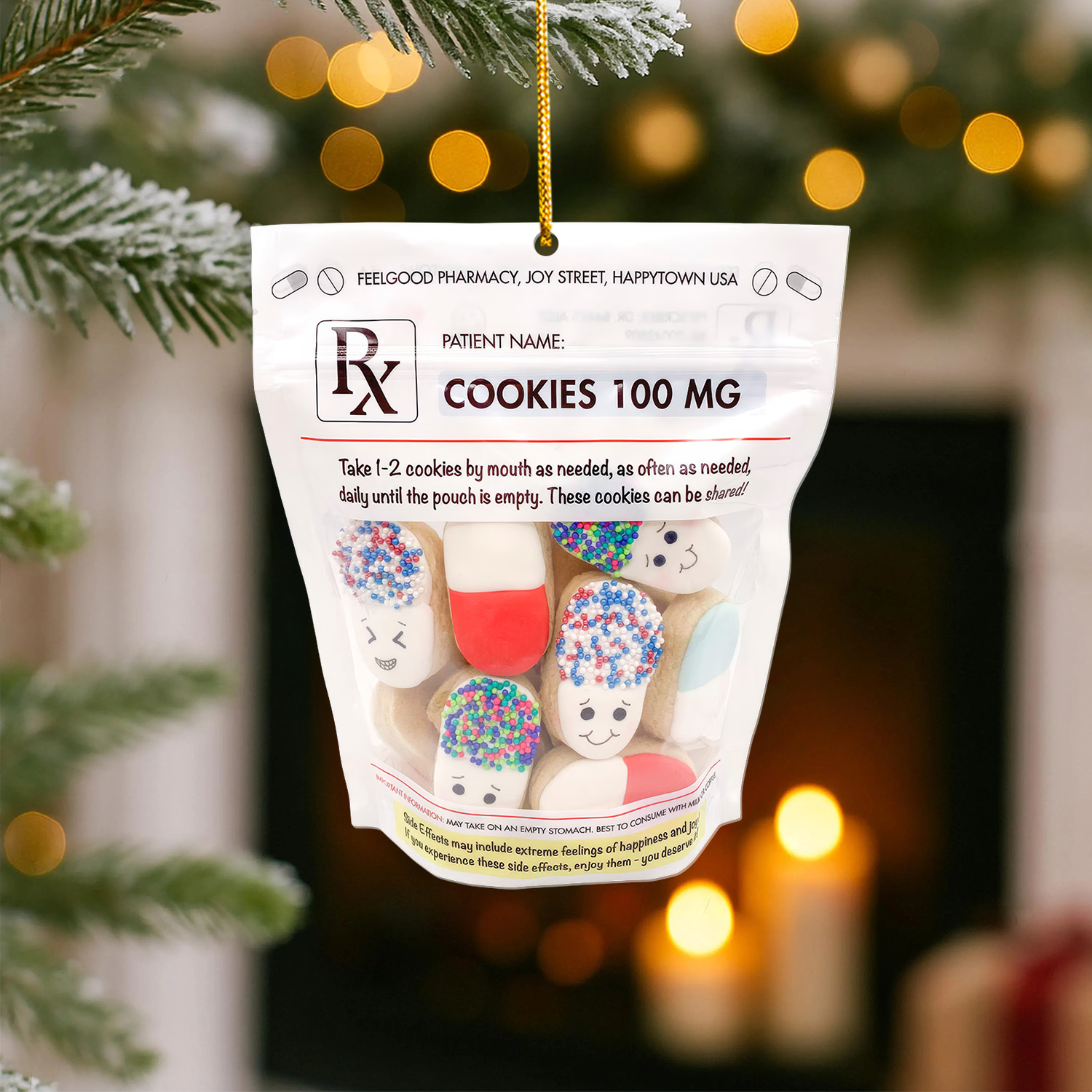 Funny Prescription Ornament, Cookies 100 MG Medical Christmas Decoration, Nurse Pharmacist RN LPN CNA Gift