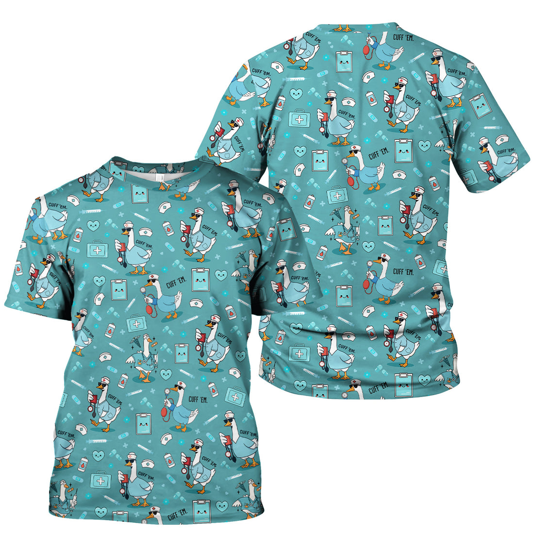 Funny EMT Nurse Shirt - Cuff 'Em Quote & Goose Nurse Pattern Tee - Gift for Paramedics & EMS Professionals